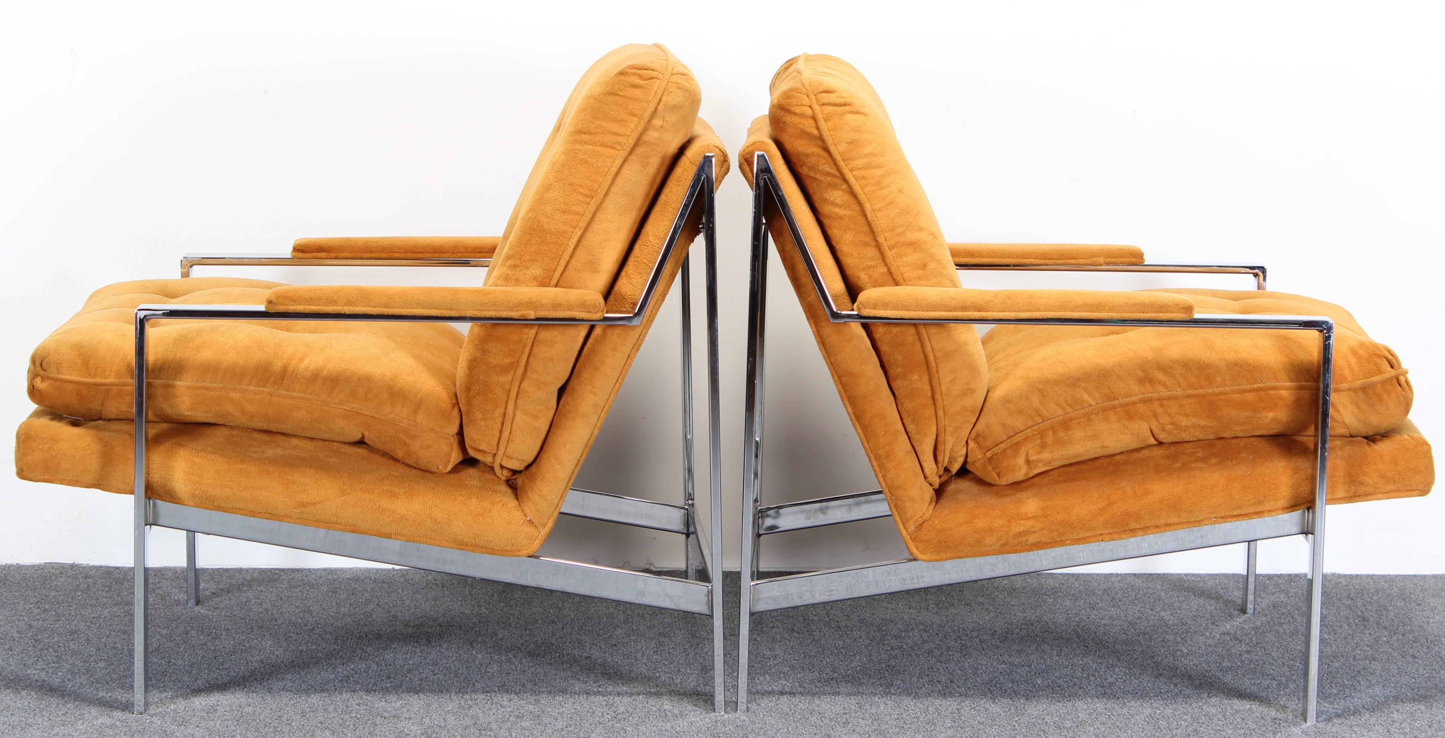 American Pair of Chrome Lounge Chairs by Cy Mann, 1970s