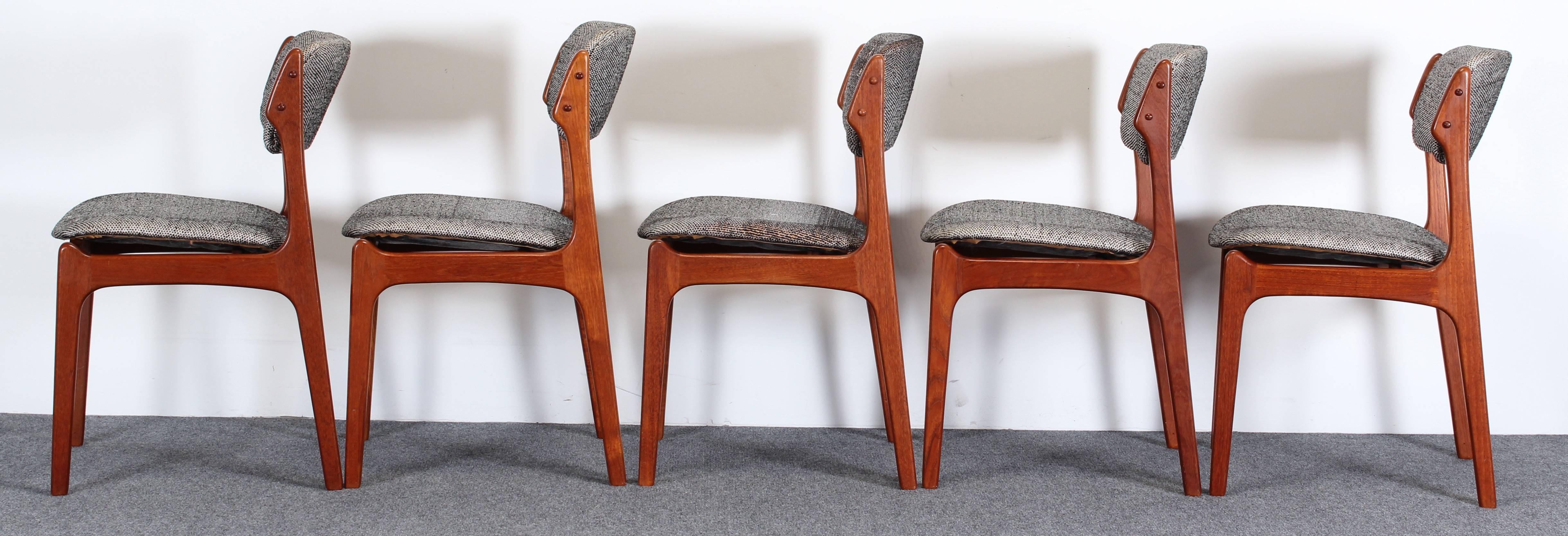 Scandinavian Modern Set of Five Model 49 Teak Dining Chairs by Erik Buch for Oddense Maskinsinedkeri