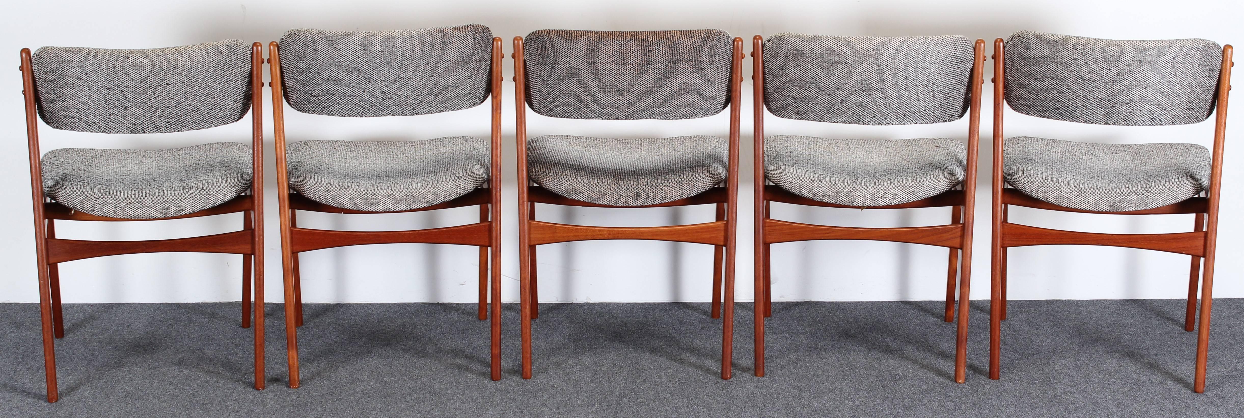 Danish Set of Five Model 49 Teak Dining Chairs by Erik Buch for Oddense Maskinsinedkeri