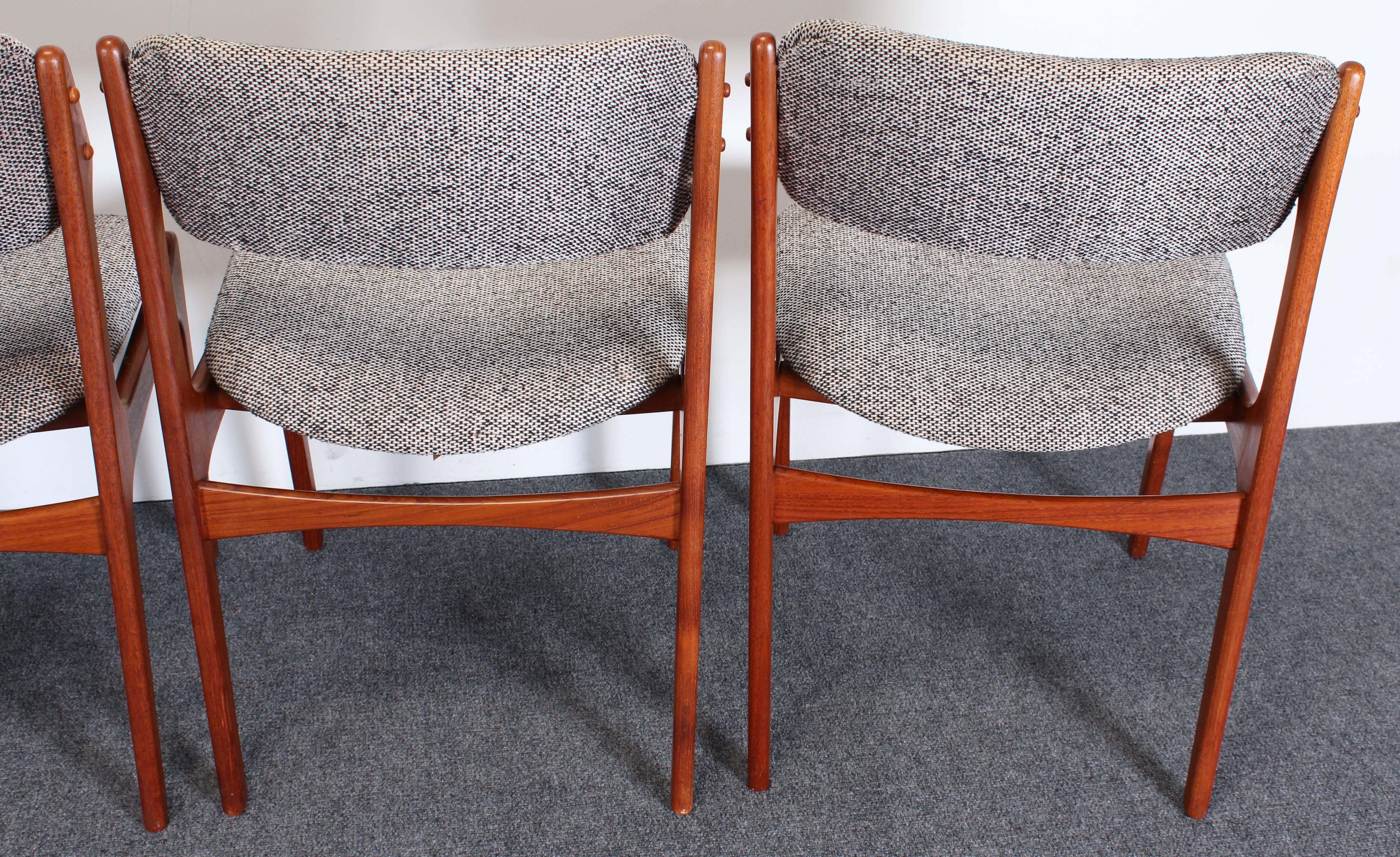 Upholstery Set of Five Model 49 Teak Dining Chairs by Erik Buch for Oddense Maskinsinedkeri