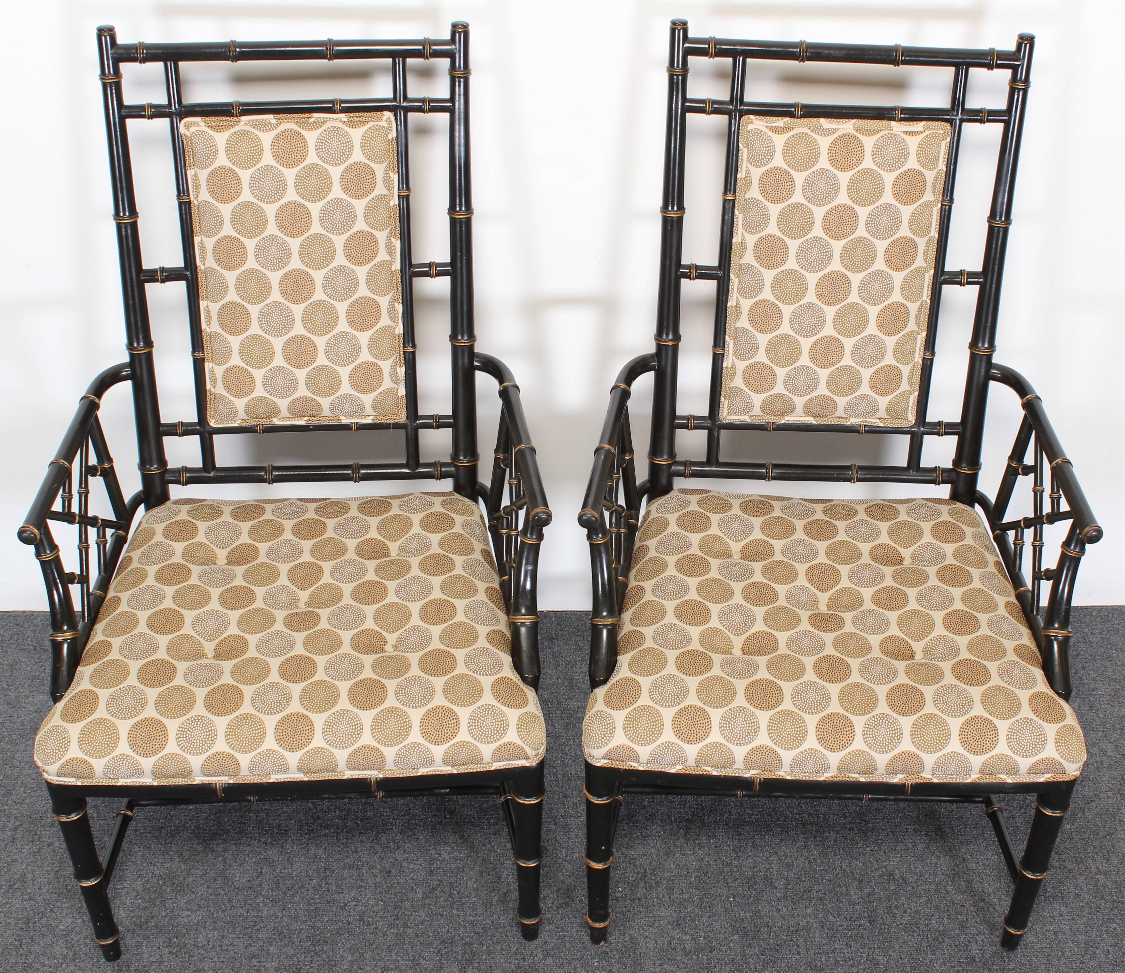 Chinese Chippendale Ebonized Faux Bamboo Chairs, 1960 In Good Condition In Hamburg, PA