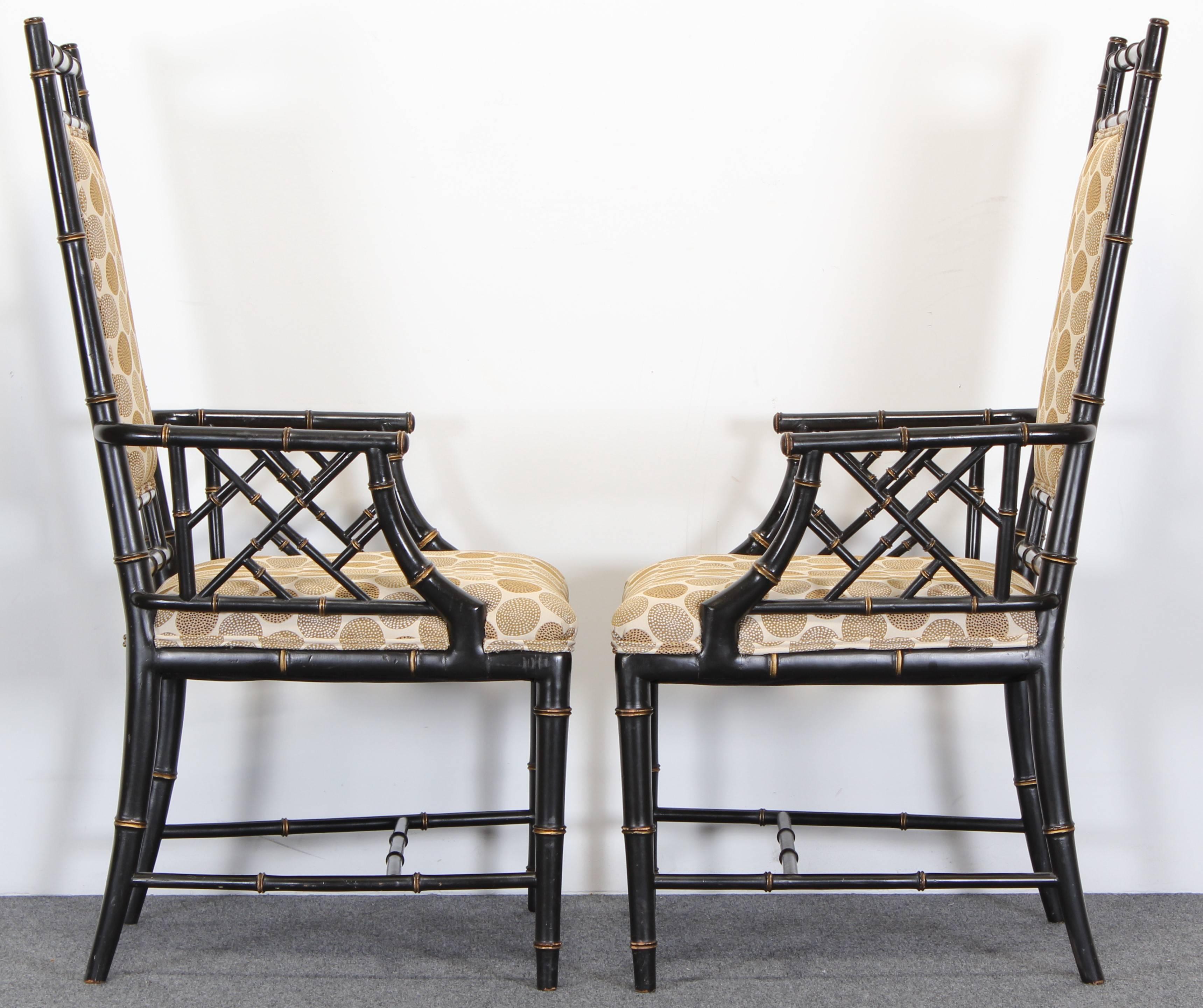 Mid-20th Century Chinese Chippendale Ebonized Faux Bamboo Chairs, 1960