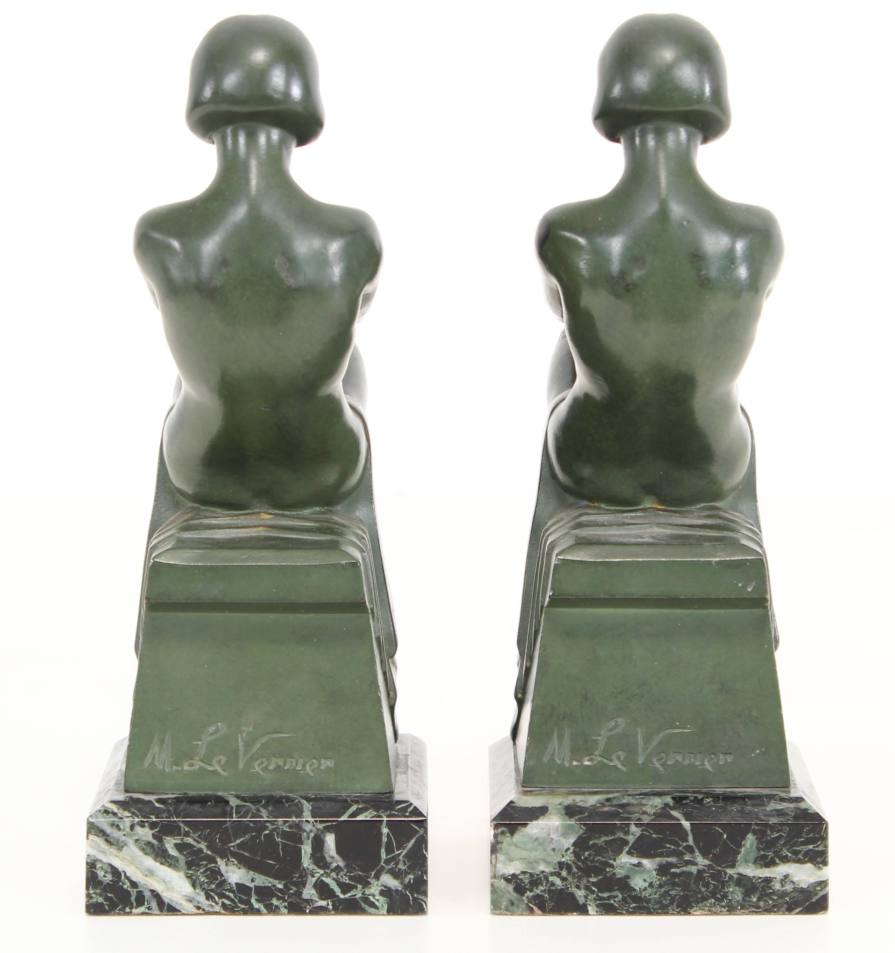 Mid-20th Century Signed French Art Deco Nude Bookends by Max Le Verrier, 1930
