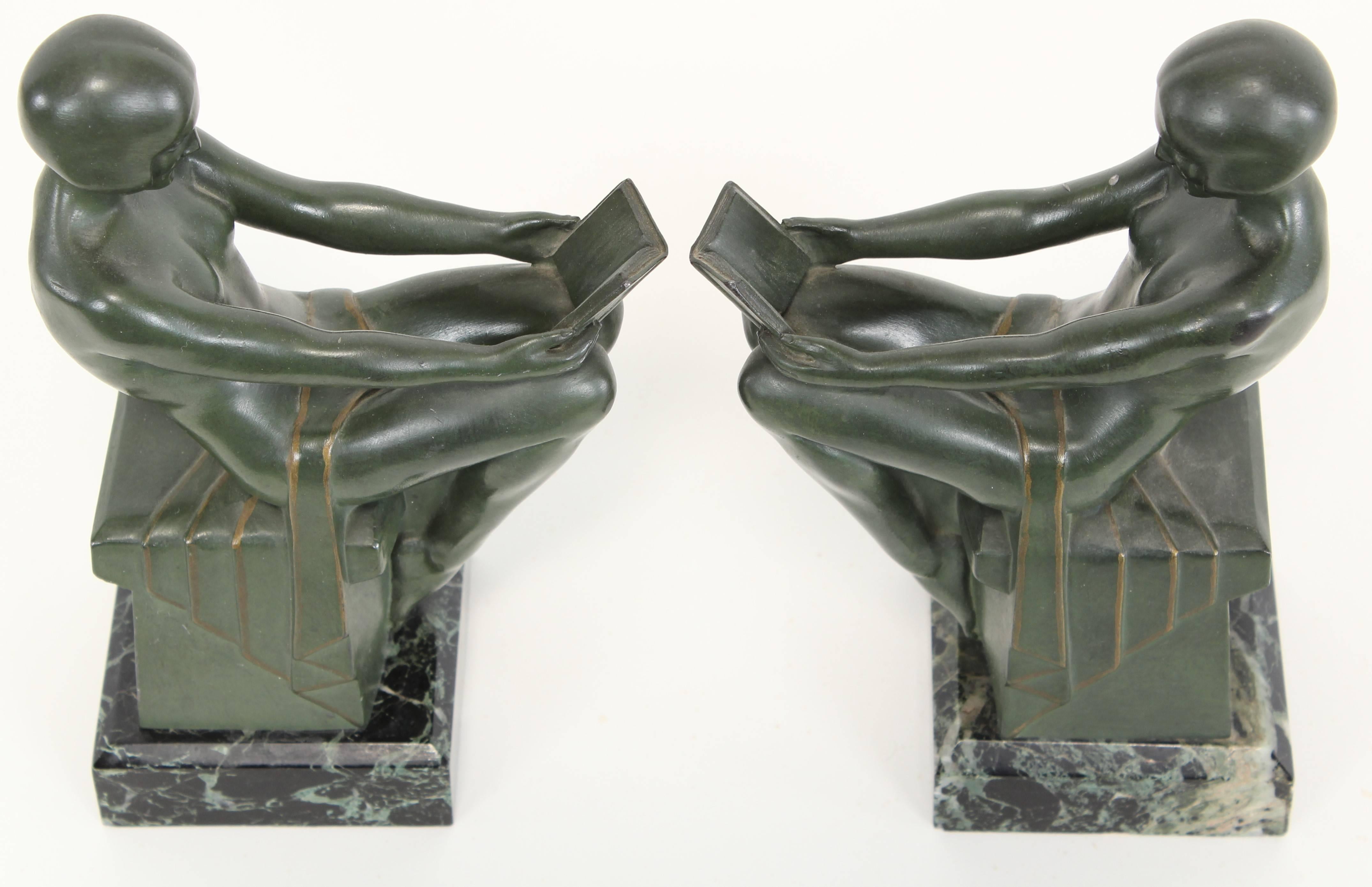 Signed French Art Deco Nude Bookends by Max Le Verrier, 1930 2