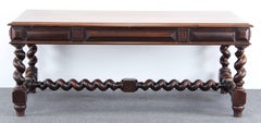 Signed French Walnut Barley Twist Library Desk, 1900