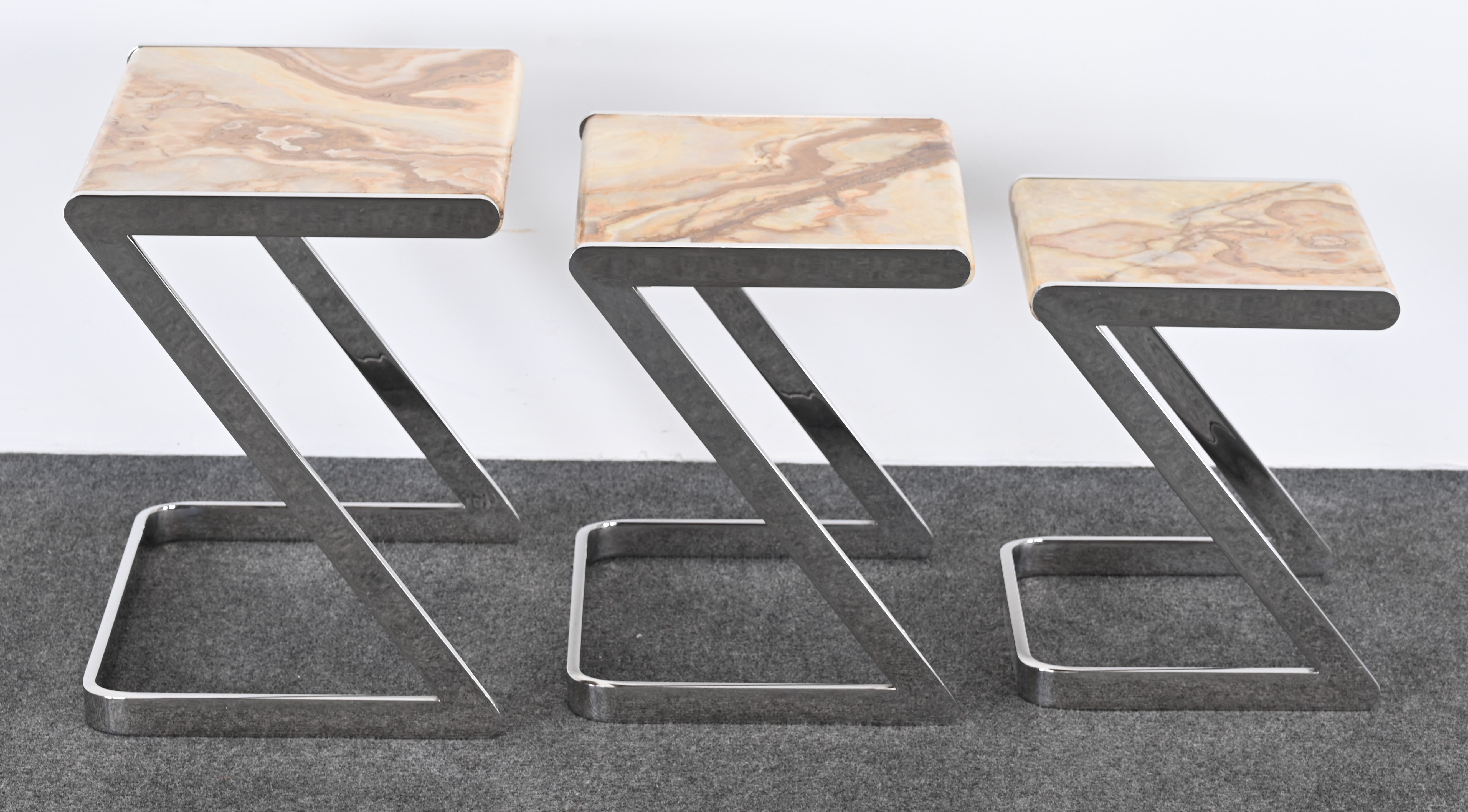 Onyx and Stainless Steel Nesting Tables by Brueton, 1980s For Sale