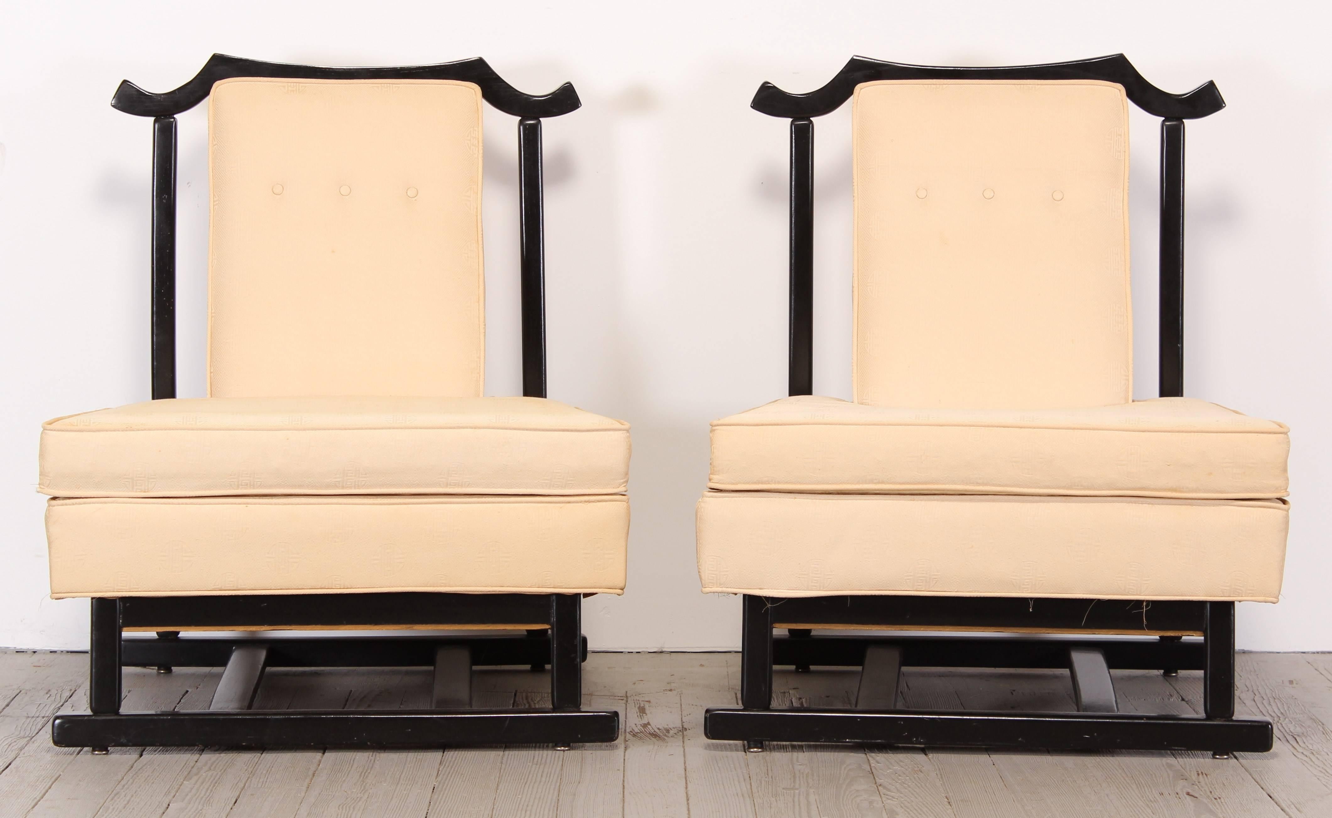 Mid-Century Modern Pair of James Mont Asian Style Chairs, 1950