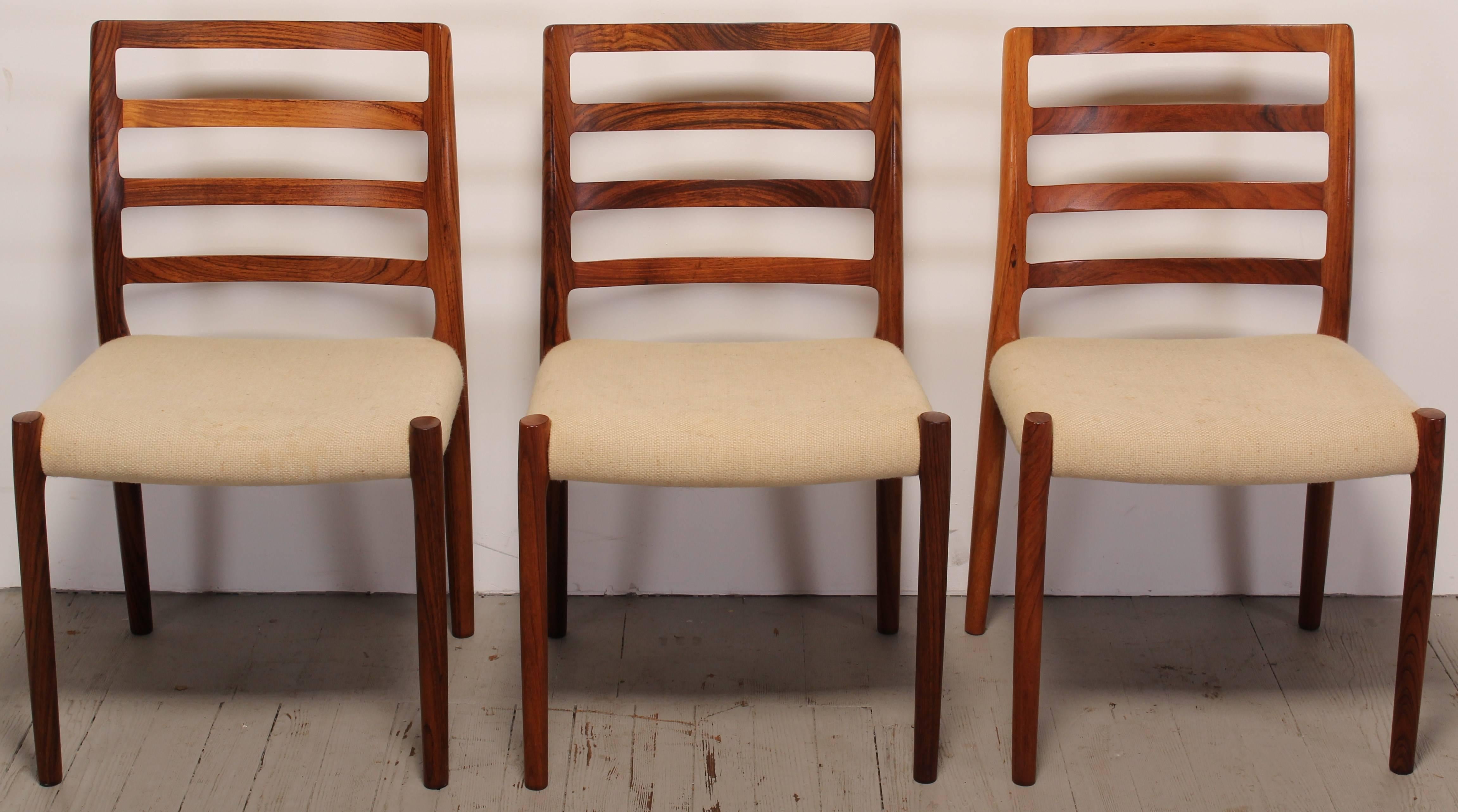Danish Set of Six Rosewood Dining Chairs by Niels O. Møller for J.L. Moller Model #85