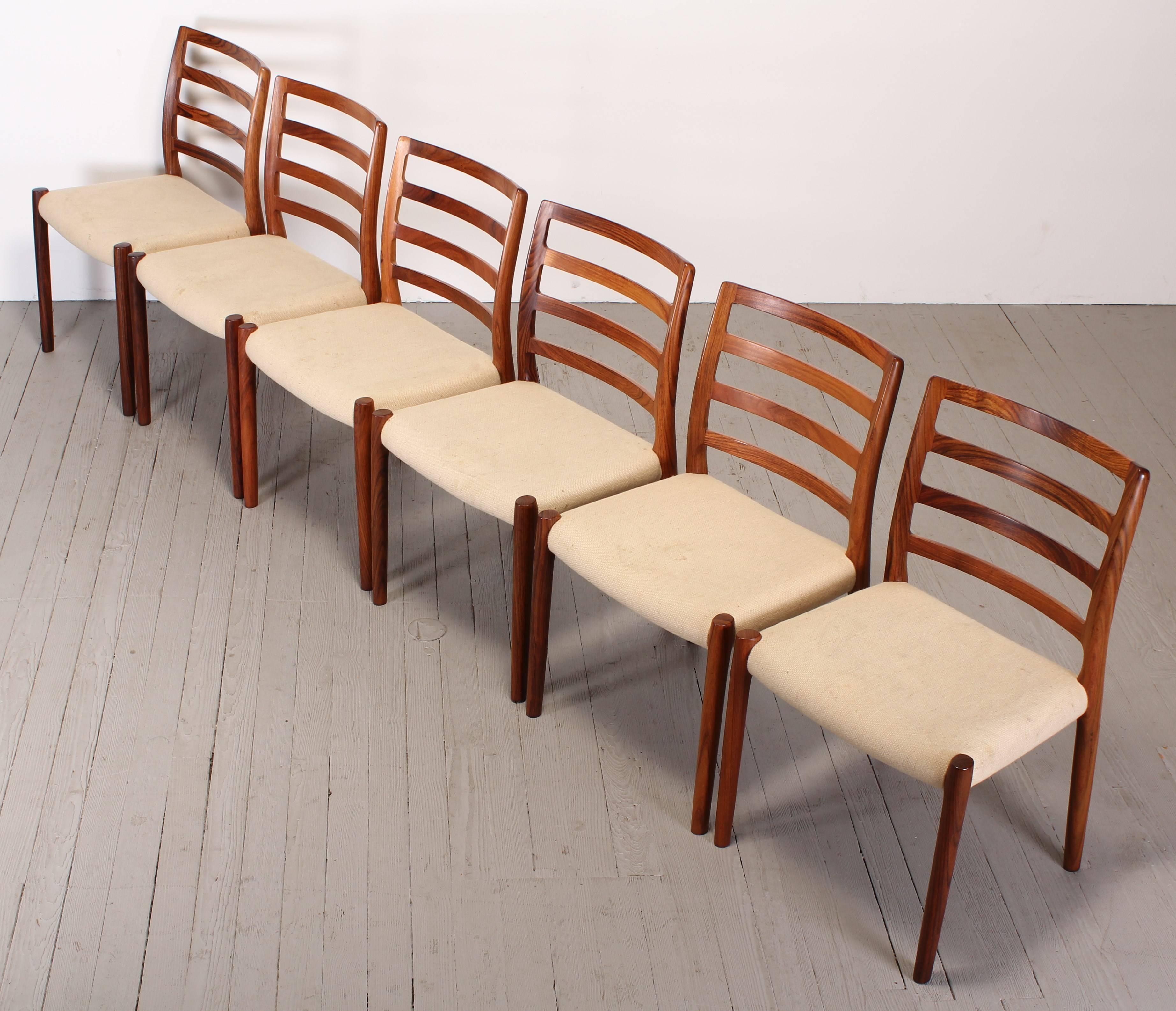 Set of Six Rosewood Dining Chairs by Niels O. Møller for J.L. Moller Model #85 2
