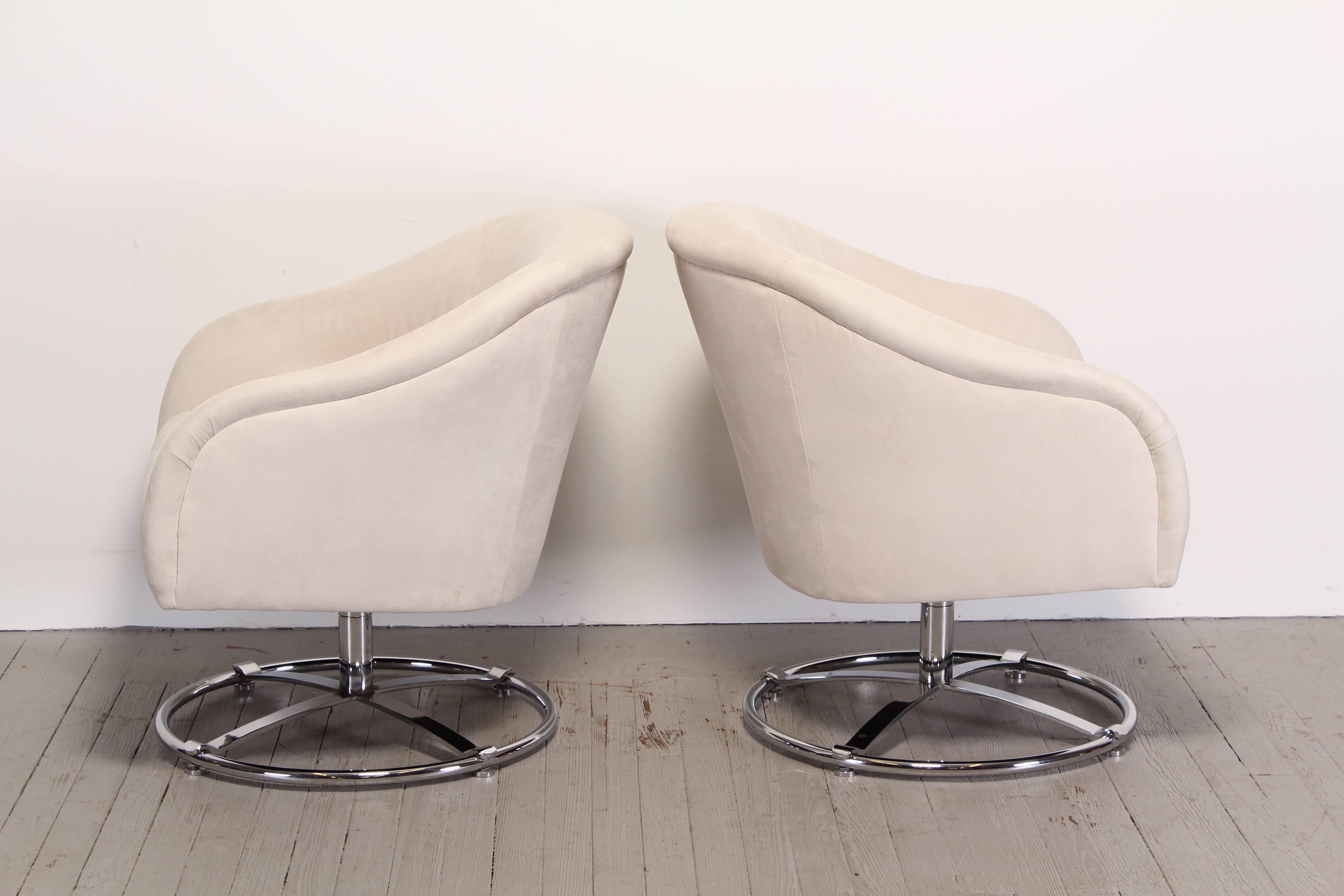 Other Pair of Large Scale Chromed Steel Swivel Chairs by Ward Bennett, 1970