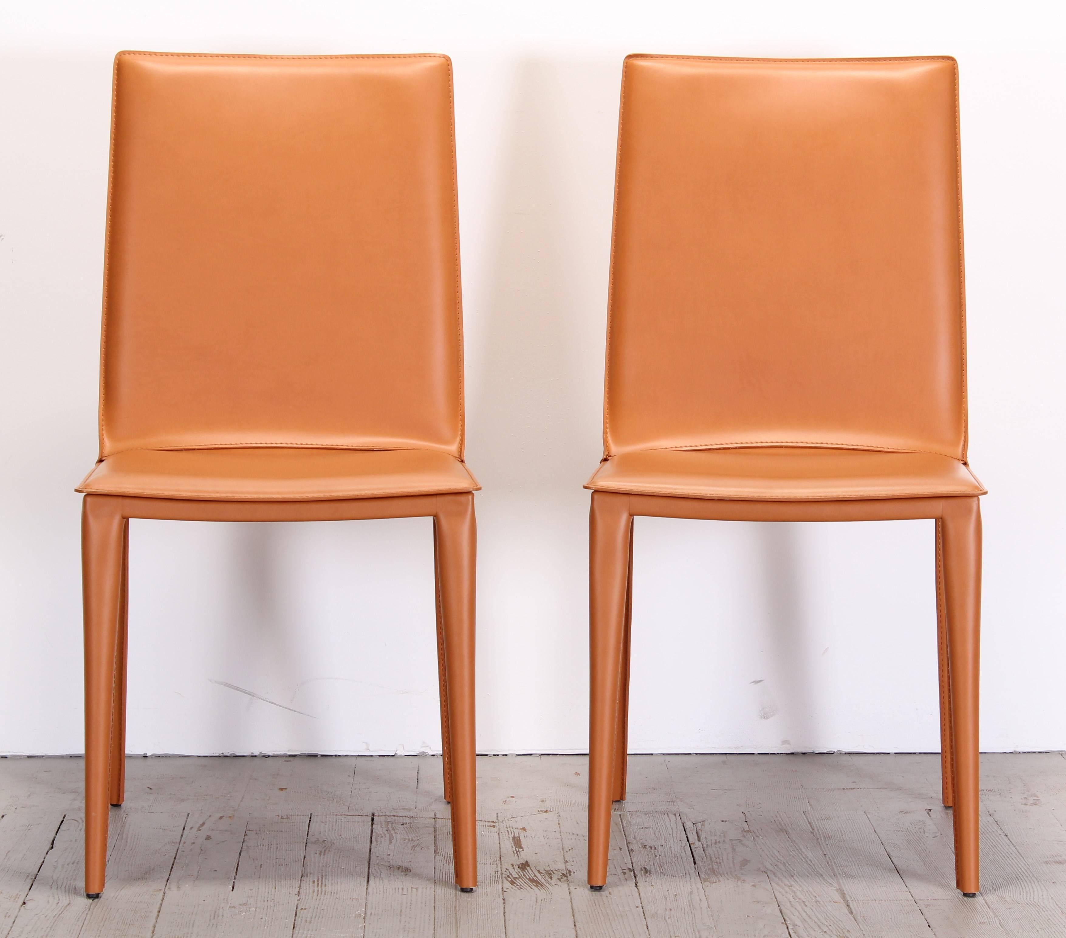 Pair of sleek modern Frag Pradamano leather side chairs, 2000. Only one available, great for a desk chair. 