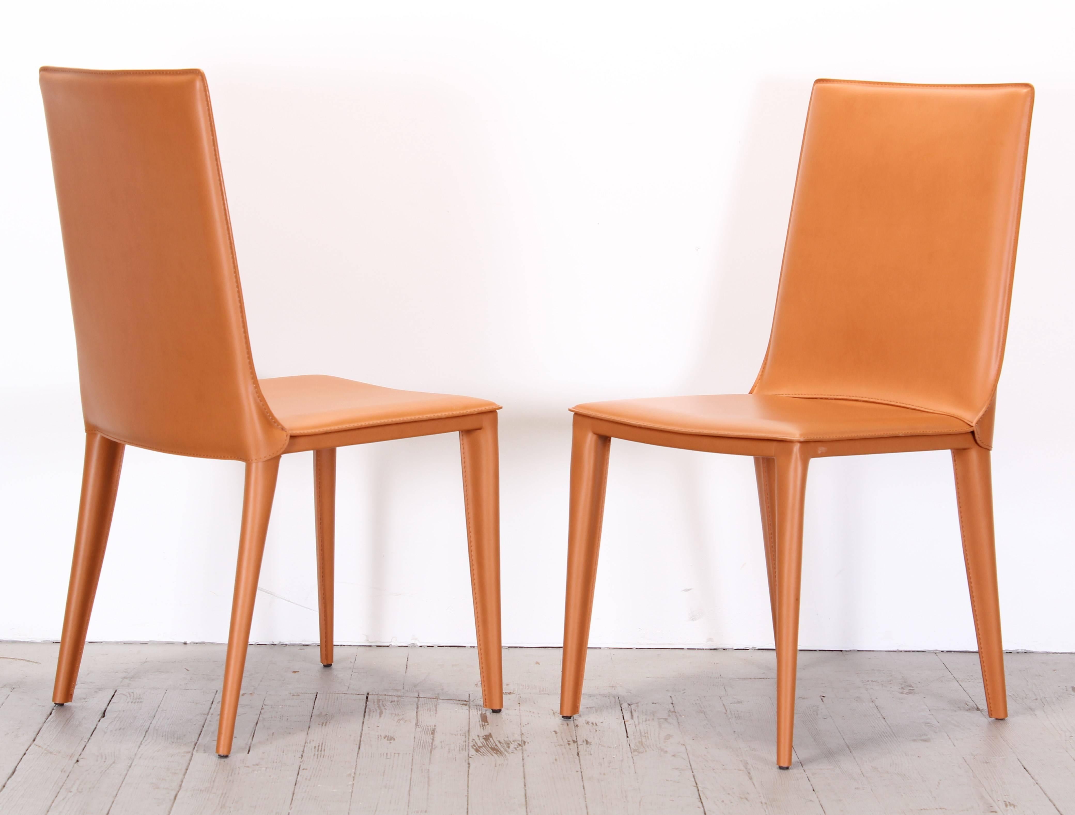 Modern Pair of Frag Pradamano Leather Side Chairs, 2000 1 Available 