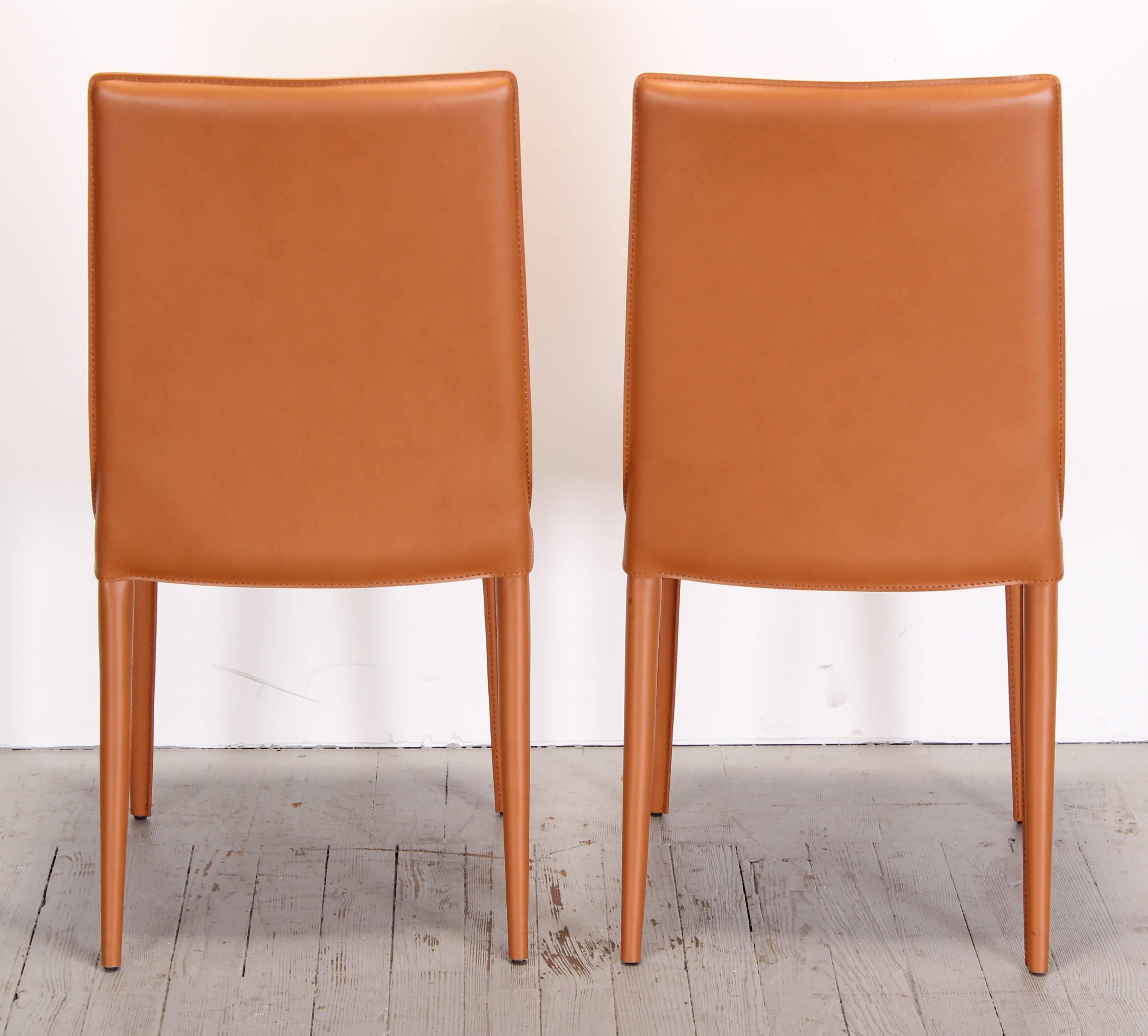 Italian Pair of Frag Pradamano Leather Side Chairs, 2000 1 Available 