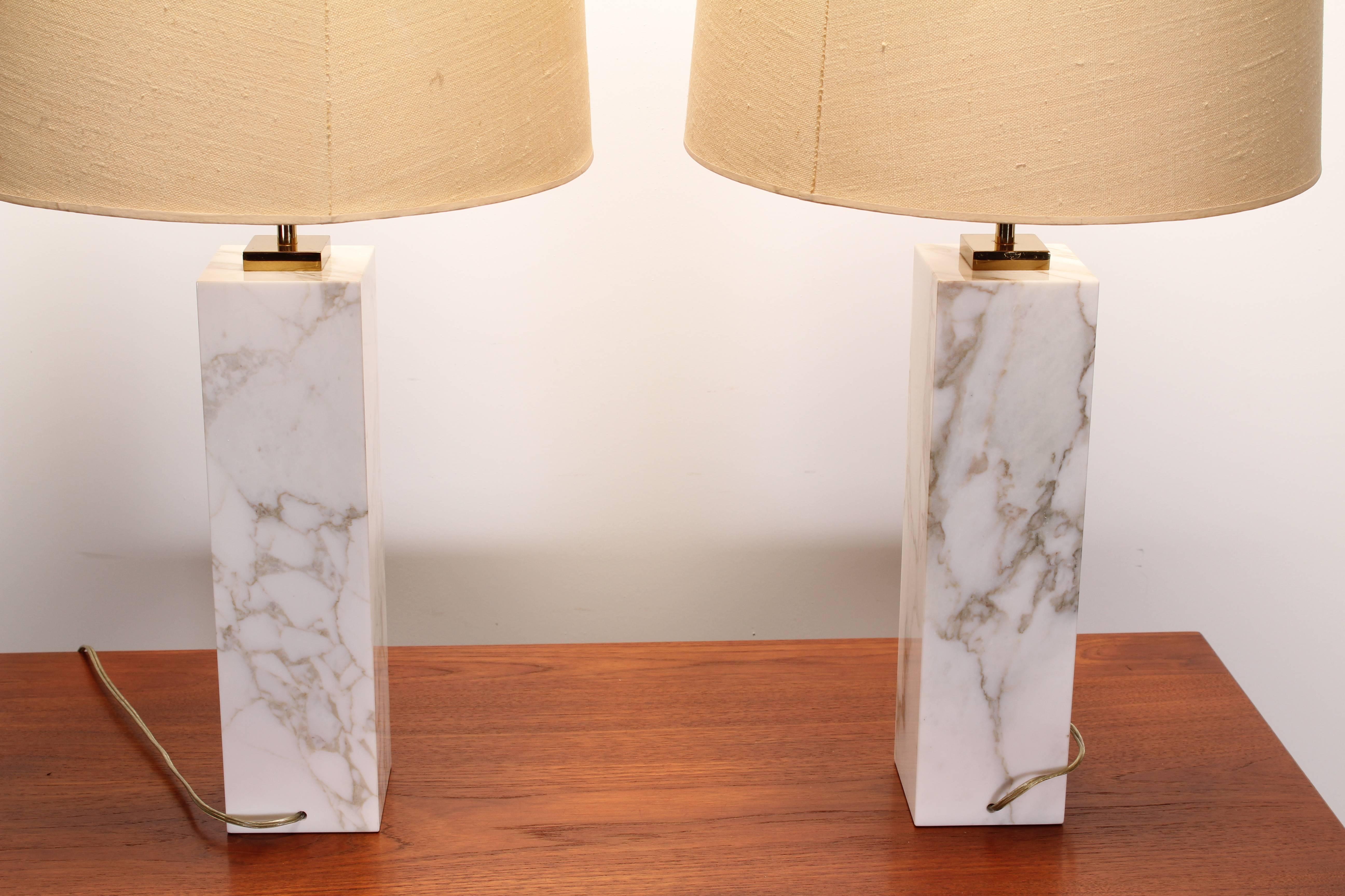 American Pair of Marble Lamps Designed by T.H. Robsjohn-Gibbings for Hansen, 1970