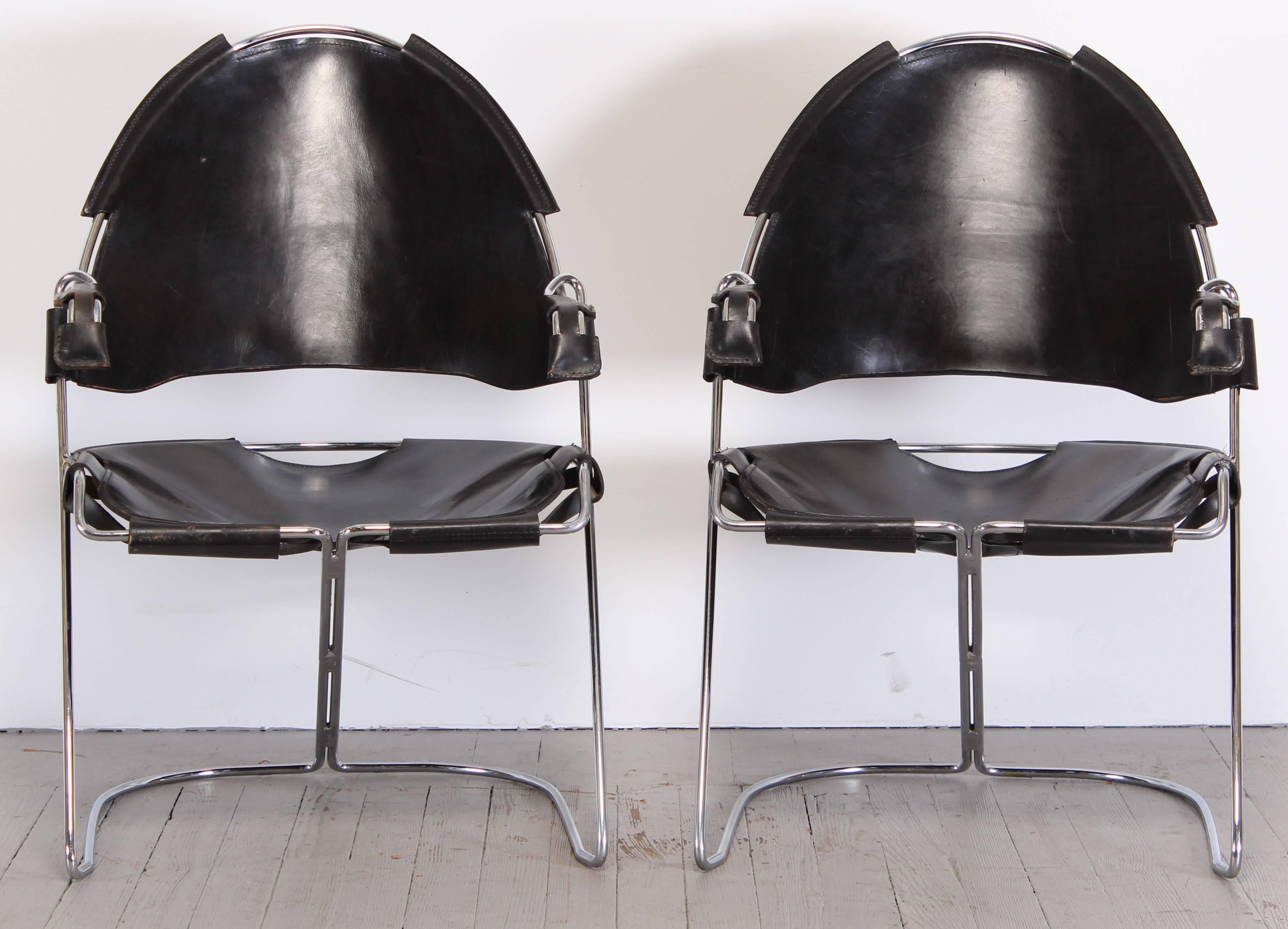 Mid-Century Modern Leather and Chrome Steel Armchairs by Jonathan Nelson, 1986