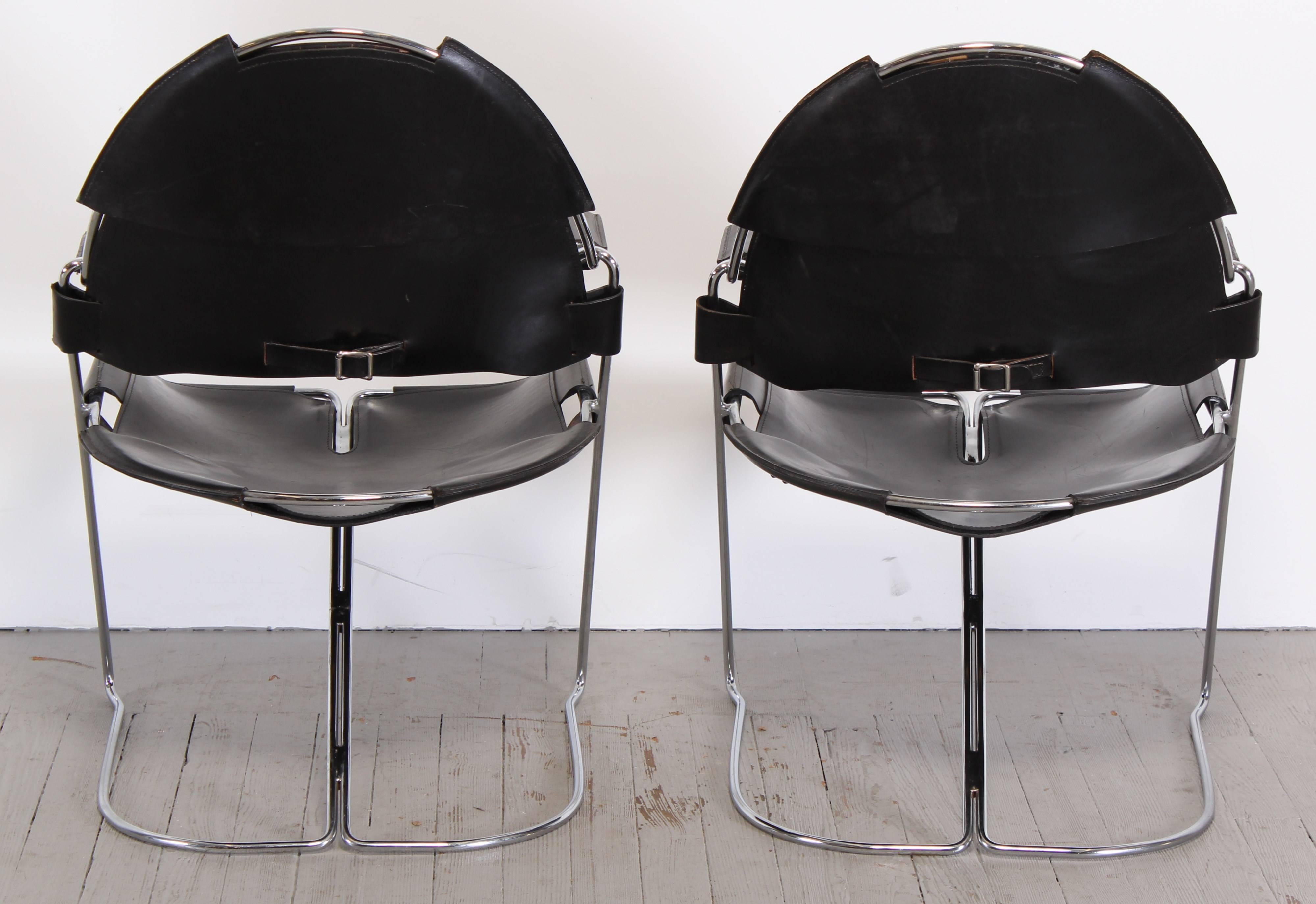 American Leather and Chrome Steel Armchairs by Jonathan Nelson, 1986