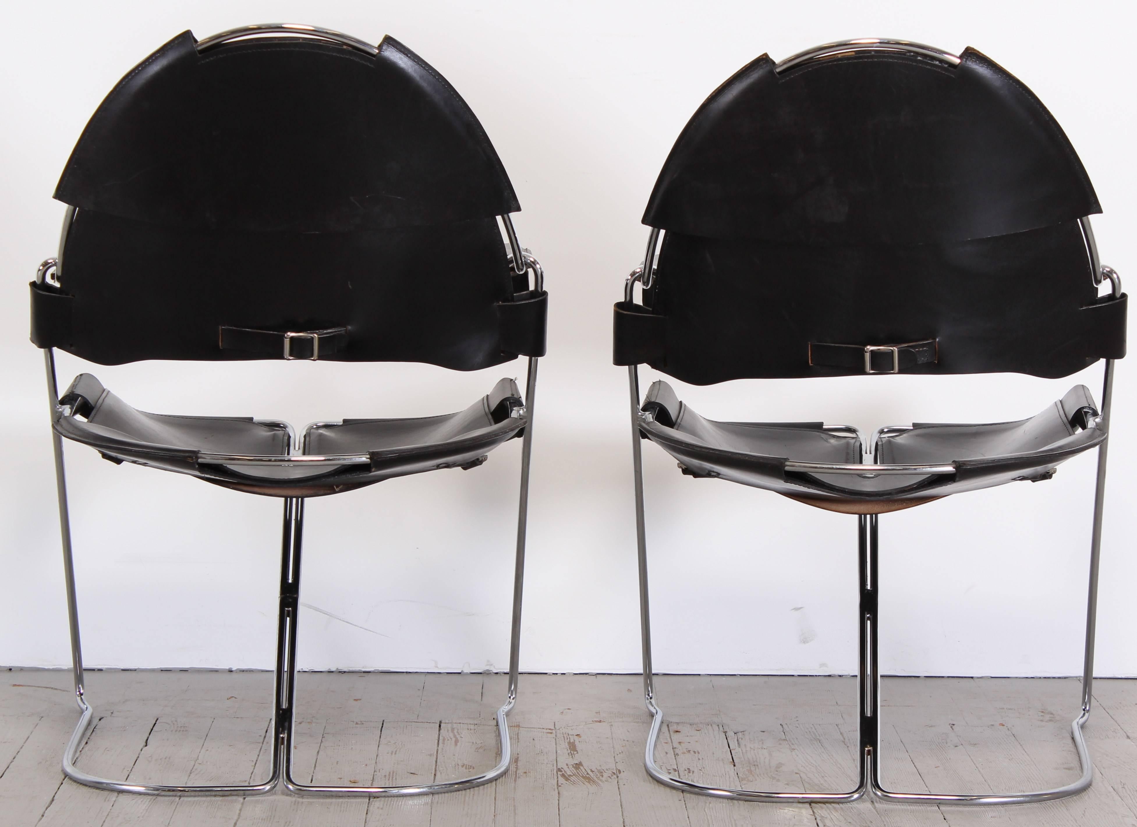 Leather and Chrome Steel Armchairs by Jonathan Nelson, 1986 In Excellent Condition In Hamburg, PA