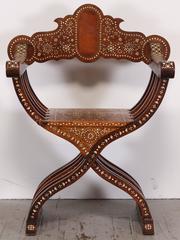 Late 19th Century Italian Walnut Savonarola Chair with Bone Inlay