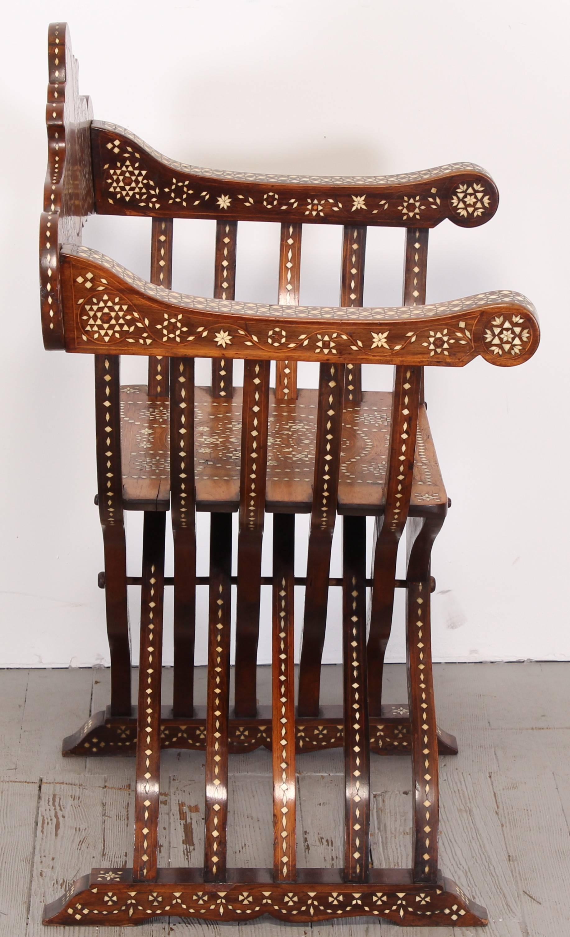 Late 19th Century Italian Walnut Savonarola Chair with Bone Inlay 3