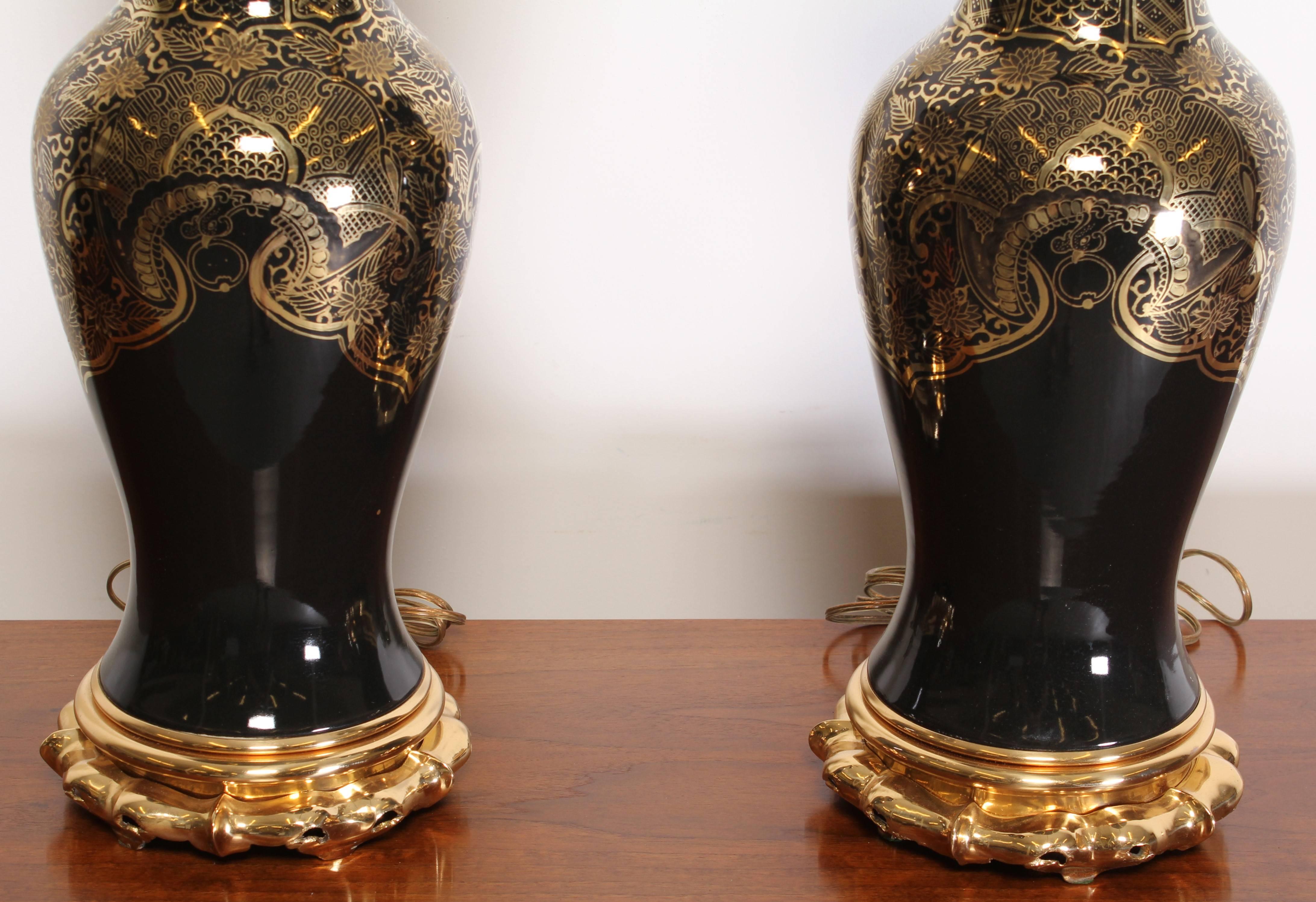 Gilt Pair of Marbro Hollywood Regency Lamps, 1980s