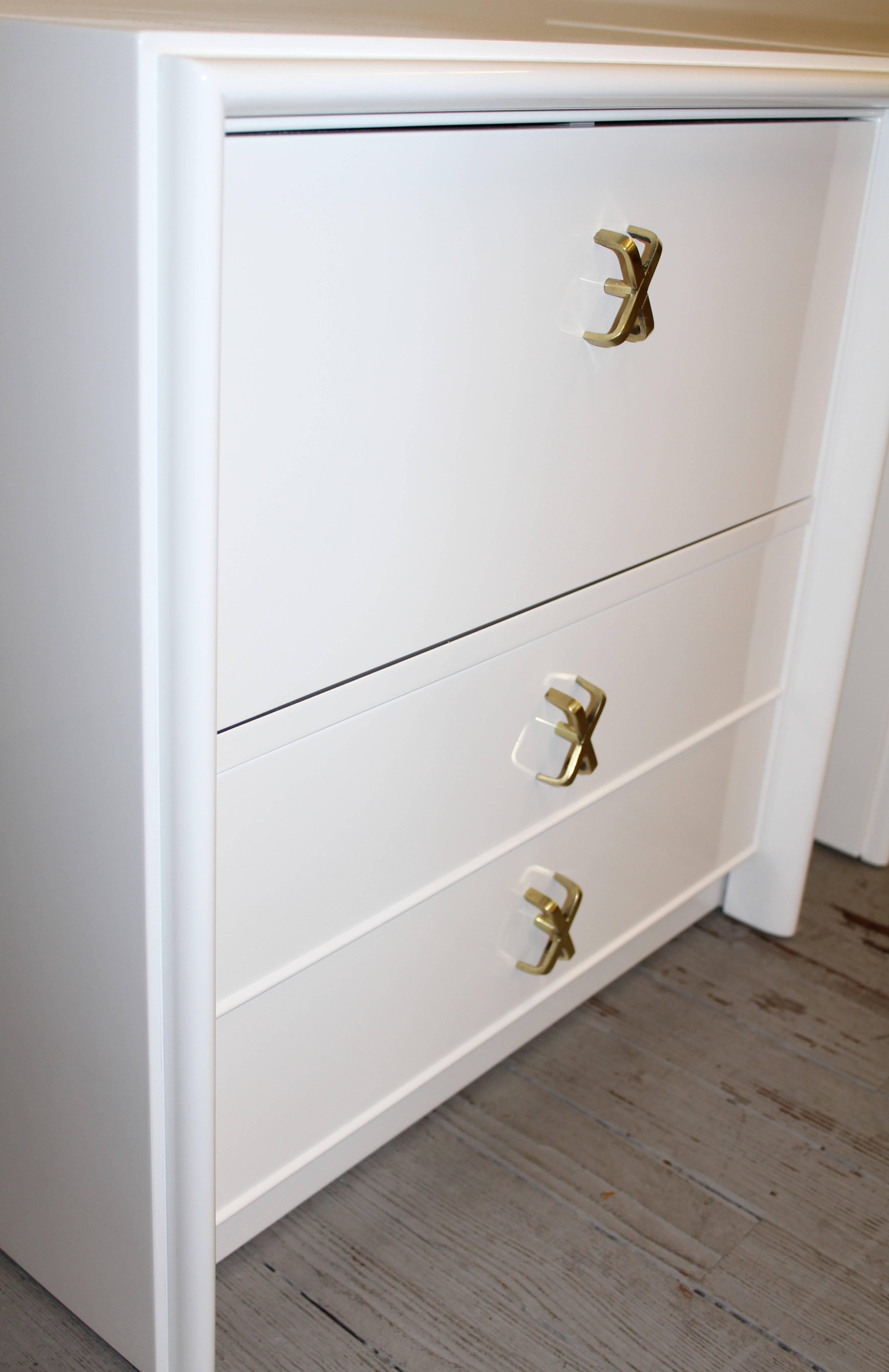 Mid-20th Century Pair of Nightstands with Brass X-Pulls by Paul Frankl for Johnson Furniture Co.