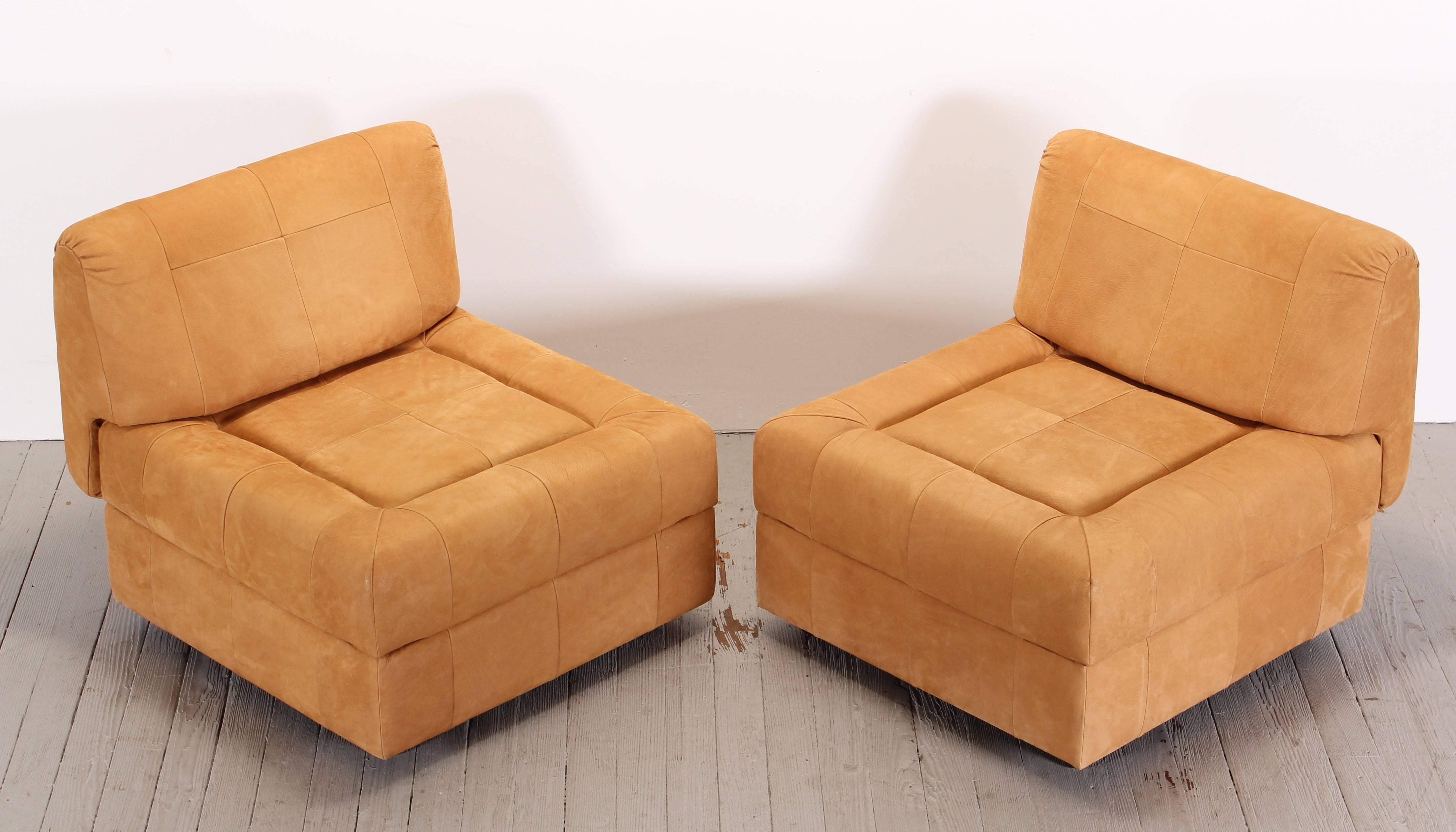 Brazilian Pair of Suede Leather Lounge Chairs by Lafer, 1970