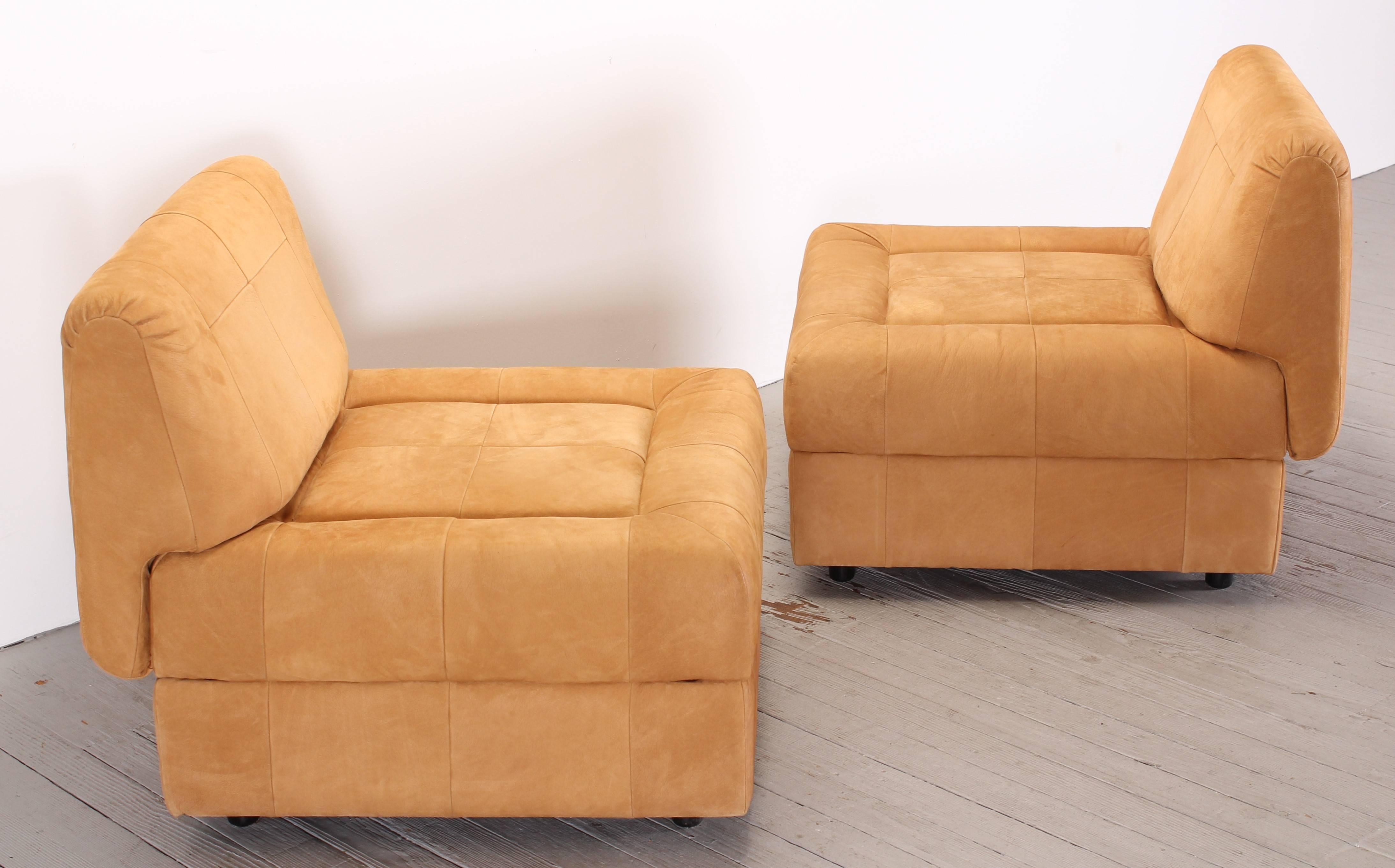 Pair of Suede Leather Lounge Chairs by Lafer, 1970 In Excellent Condition In Hamburg, PA