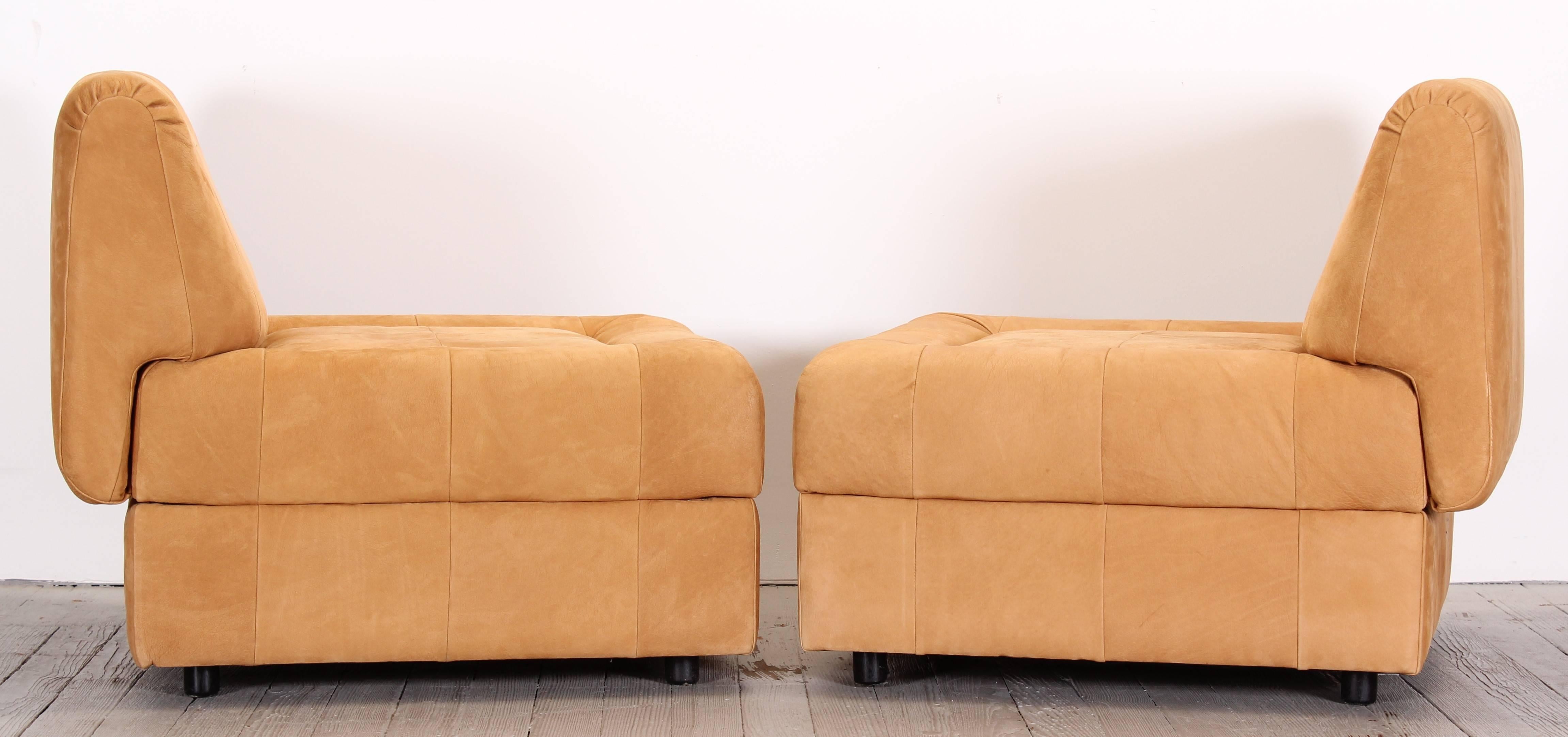 Late 20th Century Pair of Suede Leather Lounge Chairs by Lafer, 1970