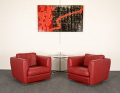Paire de fauteuils pivotants en cuir rouge Roche Bobois, années 2000