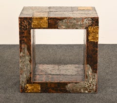 Paul Evans Patchwork Cube Side Table, Mixed Metals, 1970s