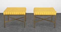 Paire de bancs « Directional Mid-Century Modern » de Paul McCobb, à piètement en X en laiton