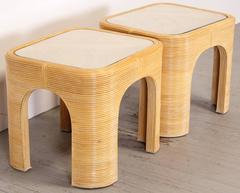 Pair of Rattan Bamboo Side Tables, 1980s