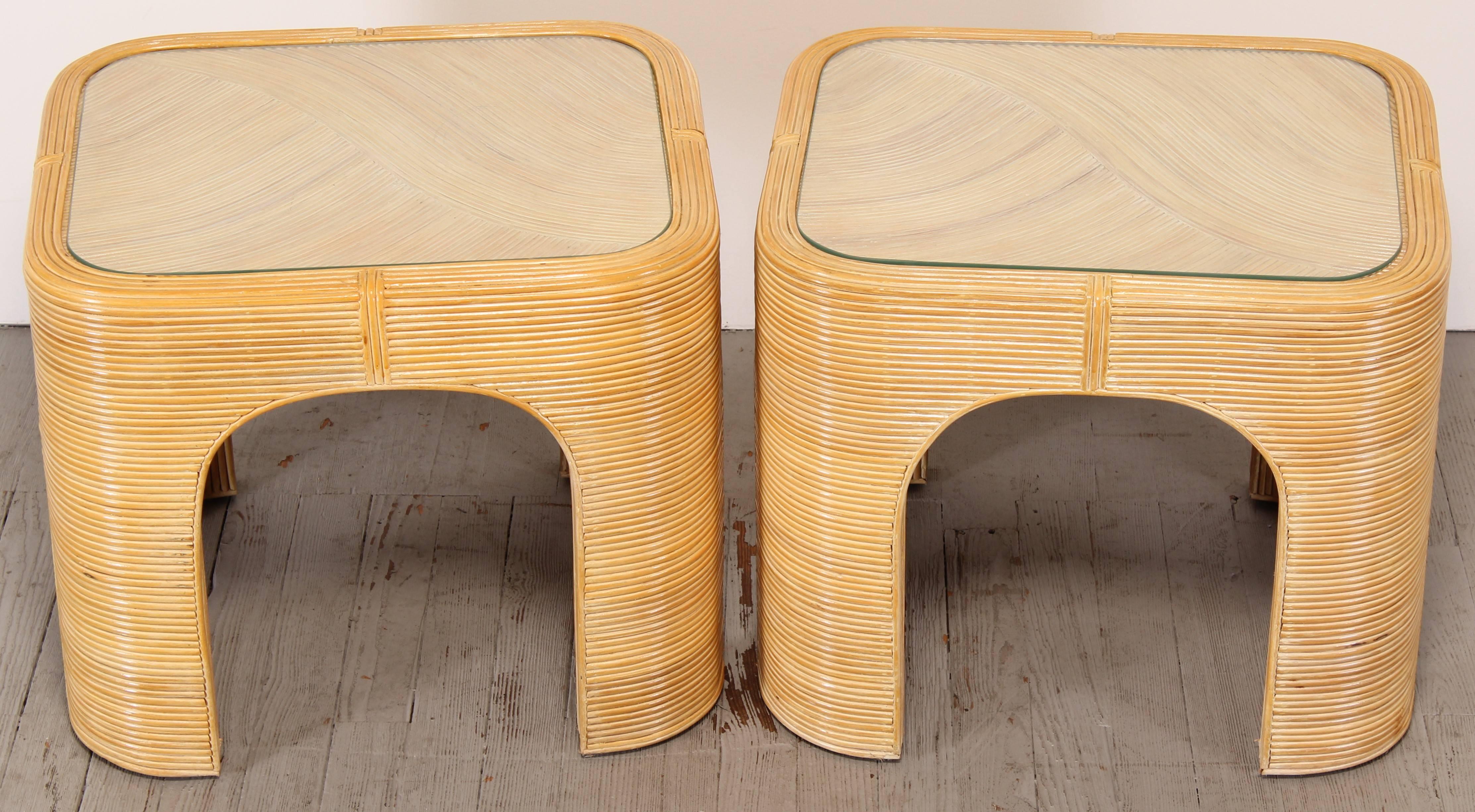 Pair of Rattan Bamboo Side Tables, 1980s 1
