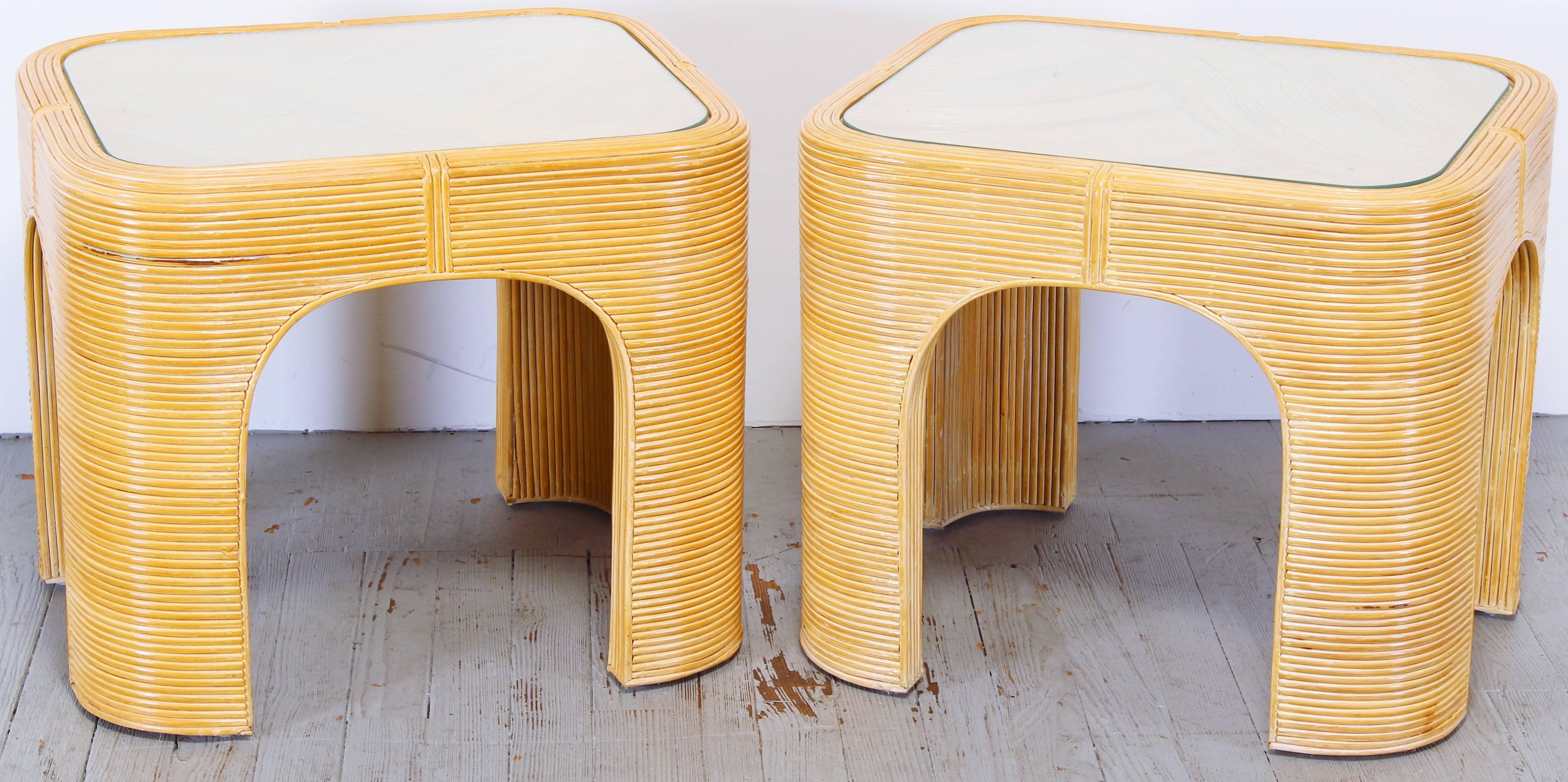 Pair of Rattan Bamboo Side Tables, 1980s 3