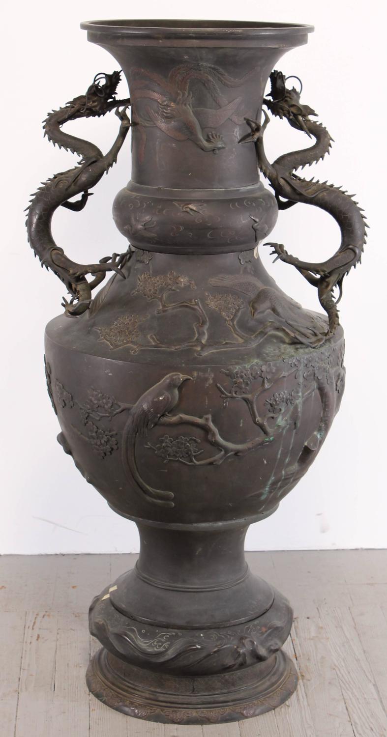 Japanese Monumental 54.75 Inch Meiji Bronze Dragon Vase For Sale at 1stdibs