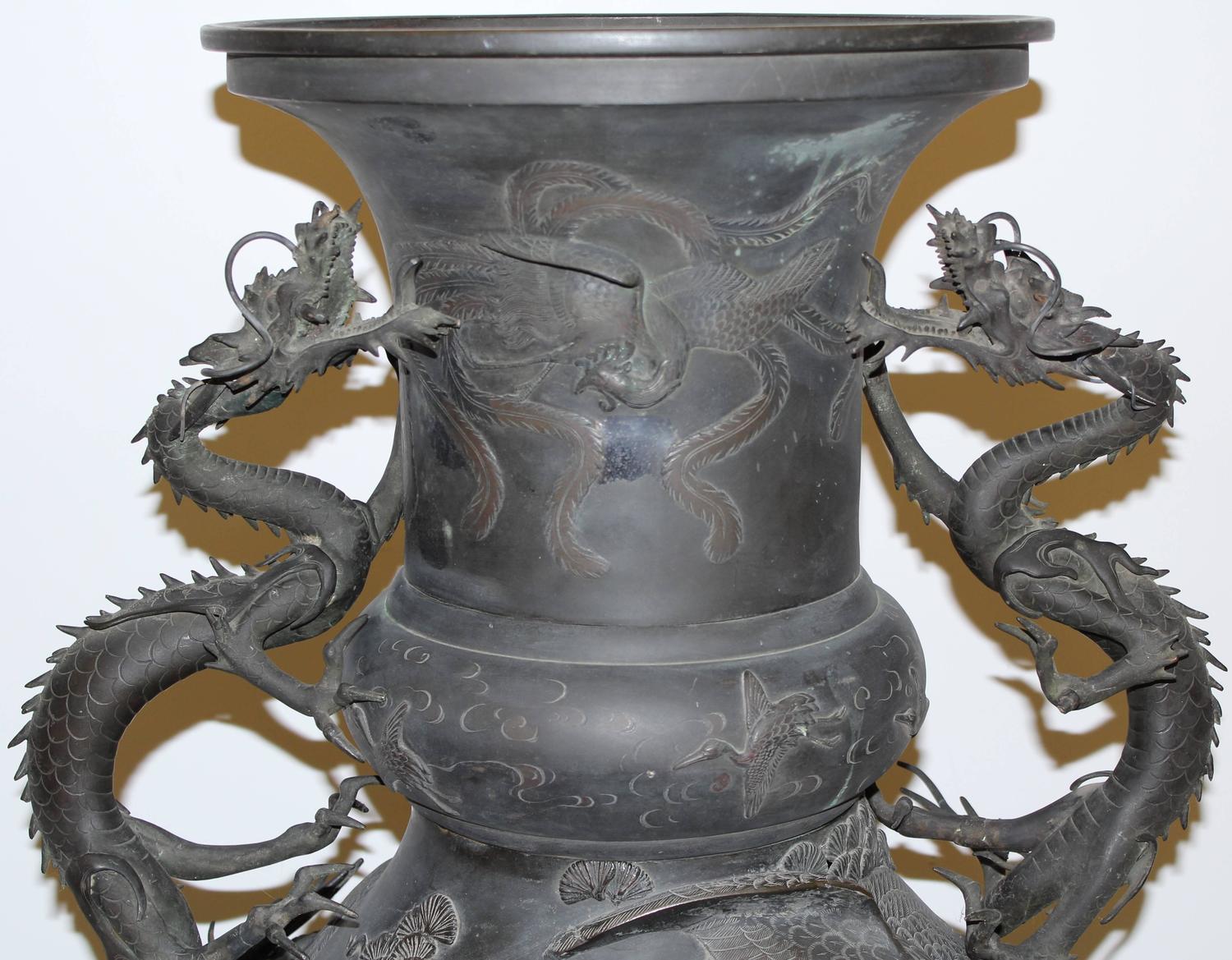 Japanese Monumental 54.75 Inch Meiji Bronze Dragon Vase For Sale at 1stdibs