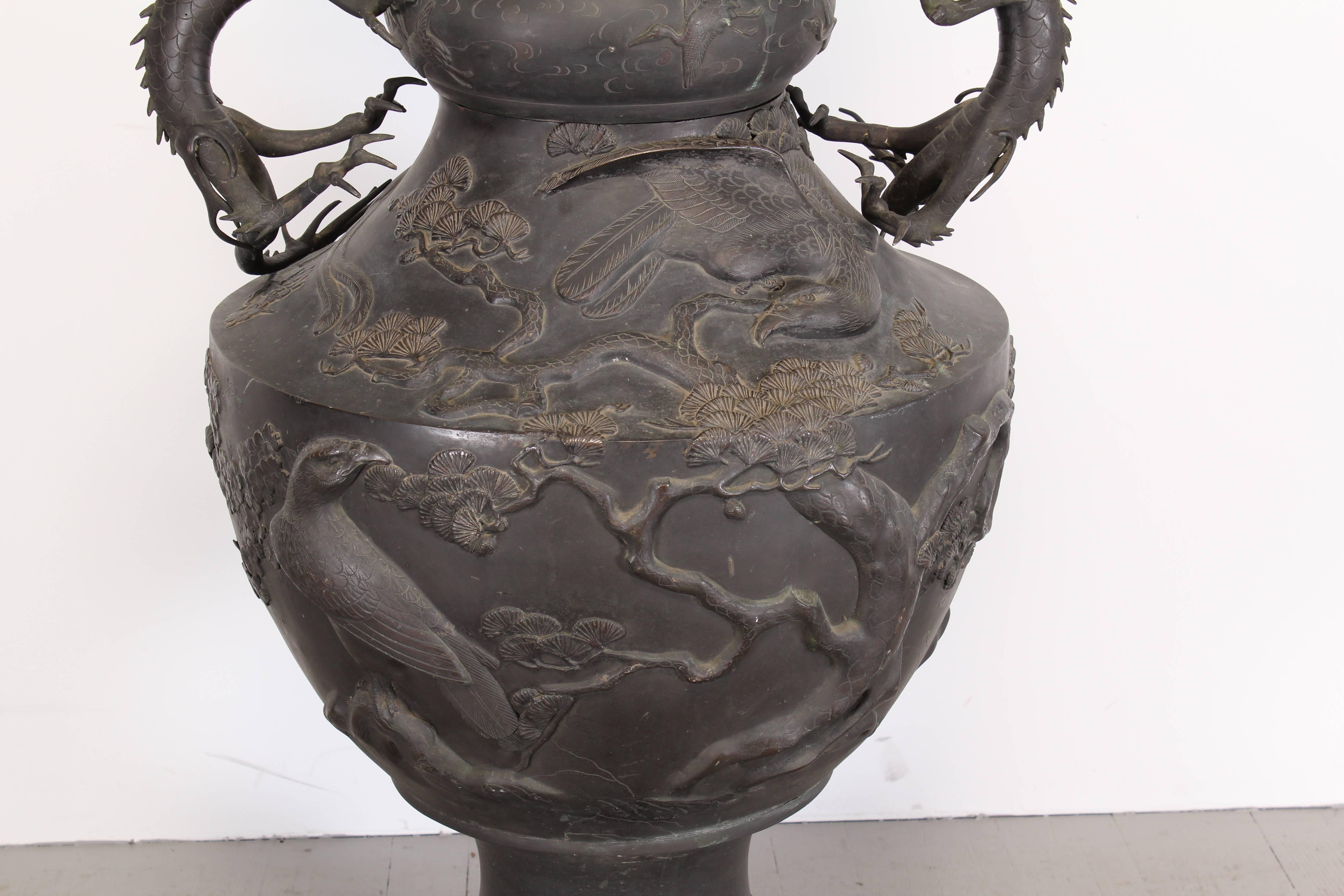 19th Century Japanese Monumental 54.75 Inch Meiji Bronze Dragon Vase