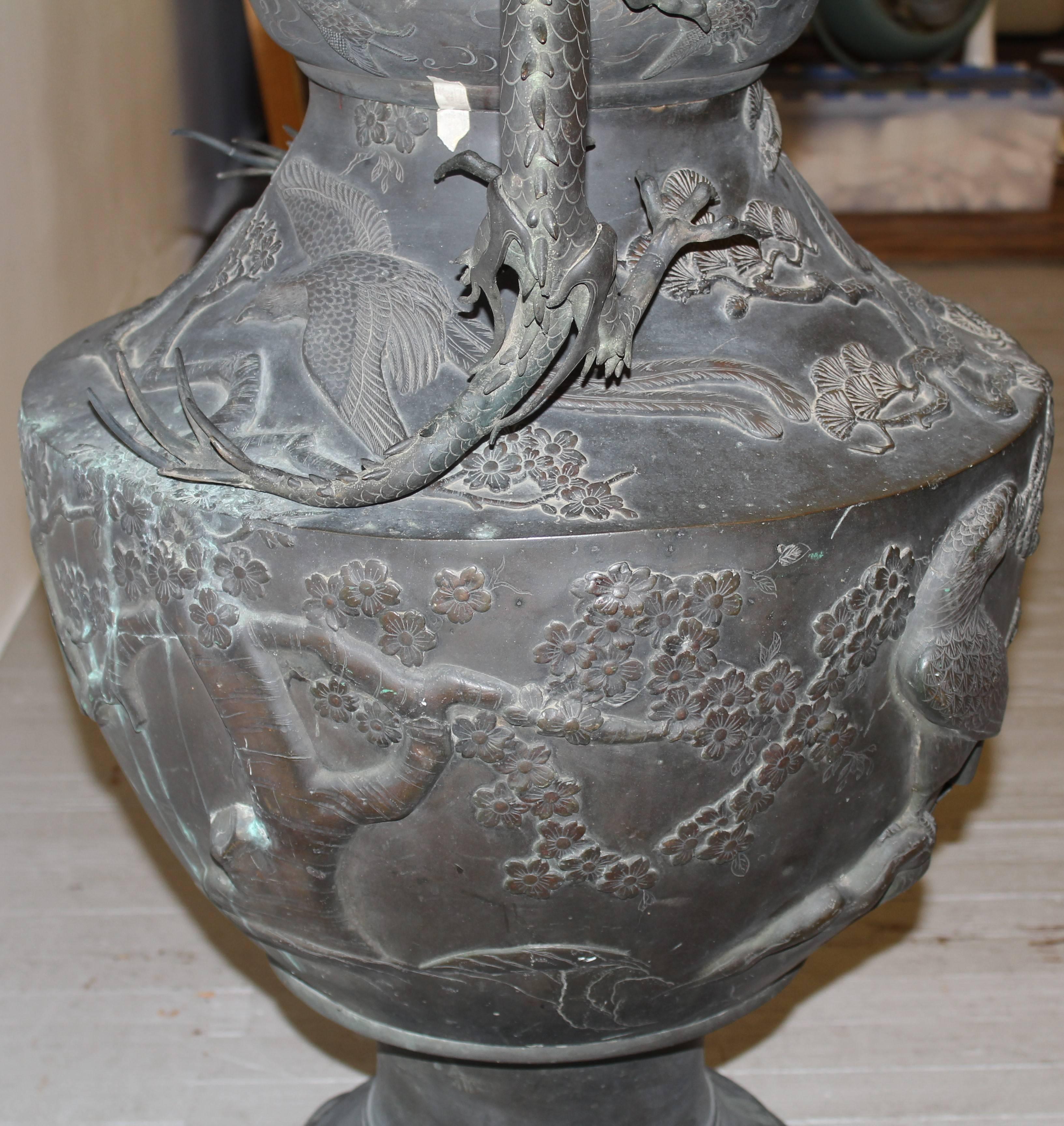 Japanese Monumental 54.75 Inch Meiji Bronze Dragon Vase 2