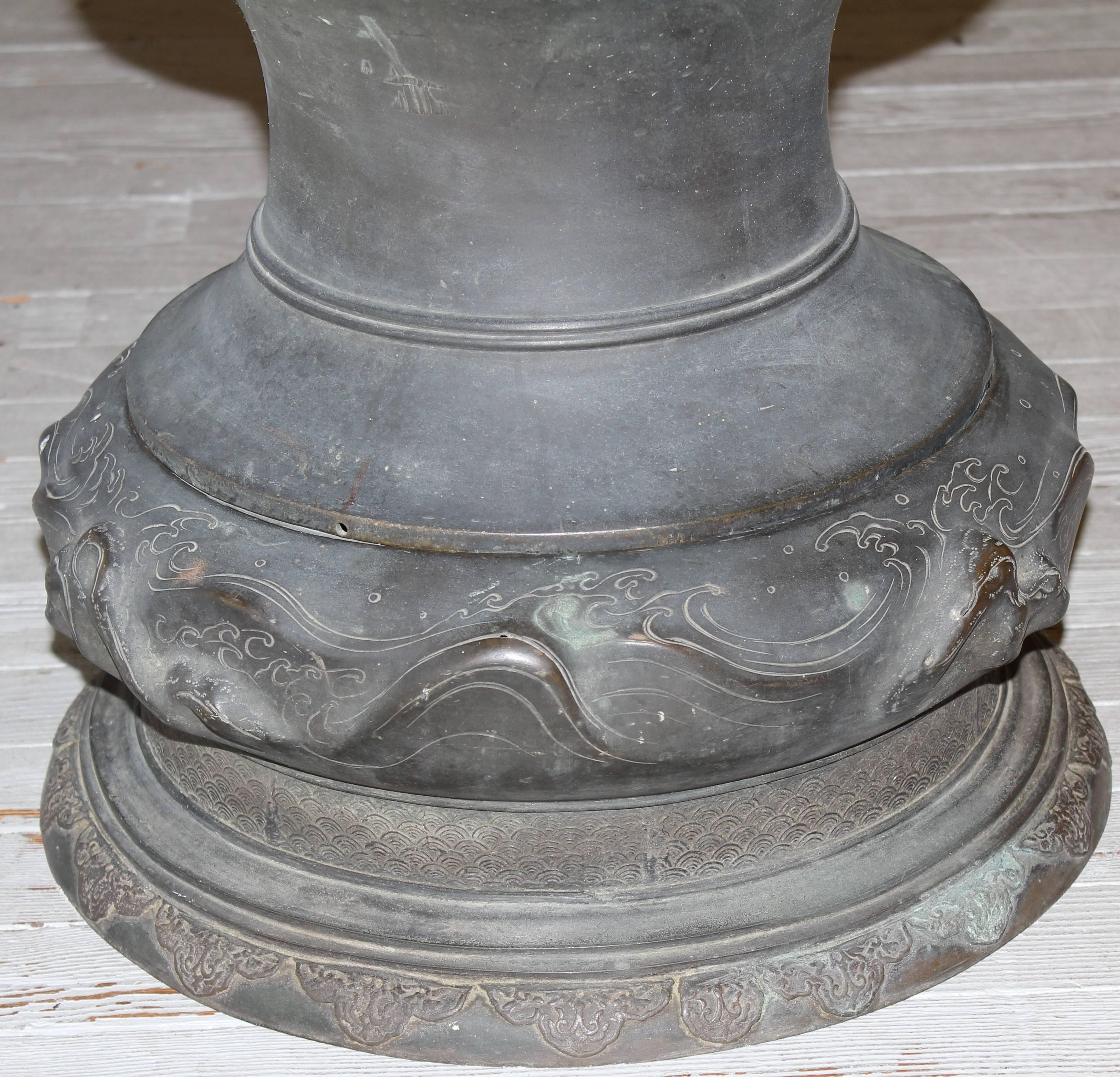 Japanese Monumental 54.75 Inch Meiji Bronze Dragon Vase 4