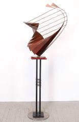 Signed Sculpture on Pedestal by Robert Roesch, 1986-Barbara Hepworth Style
