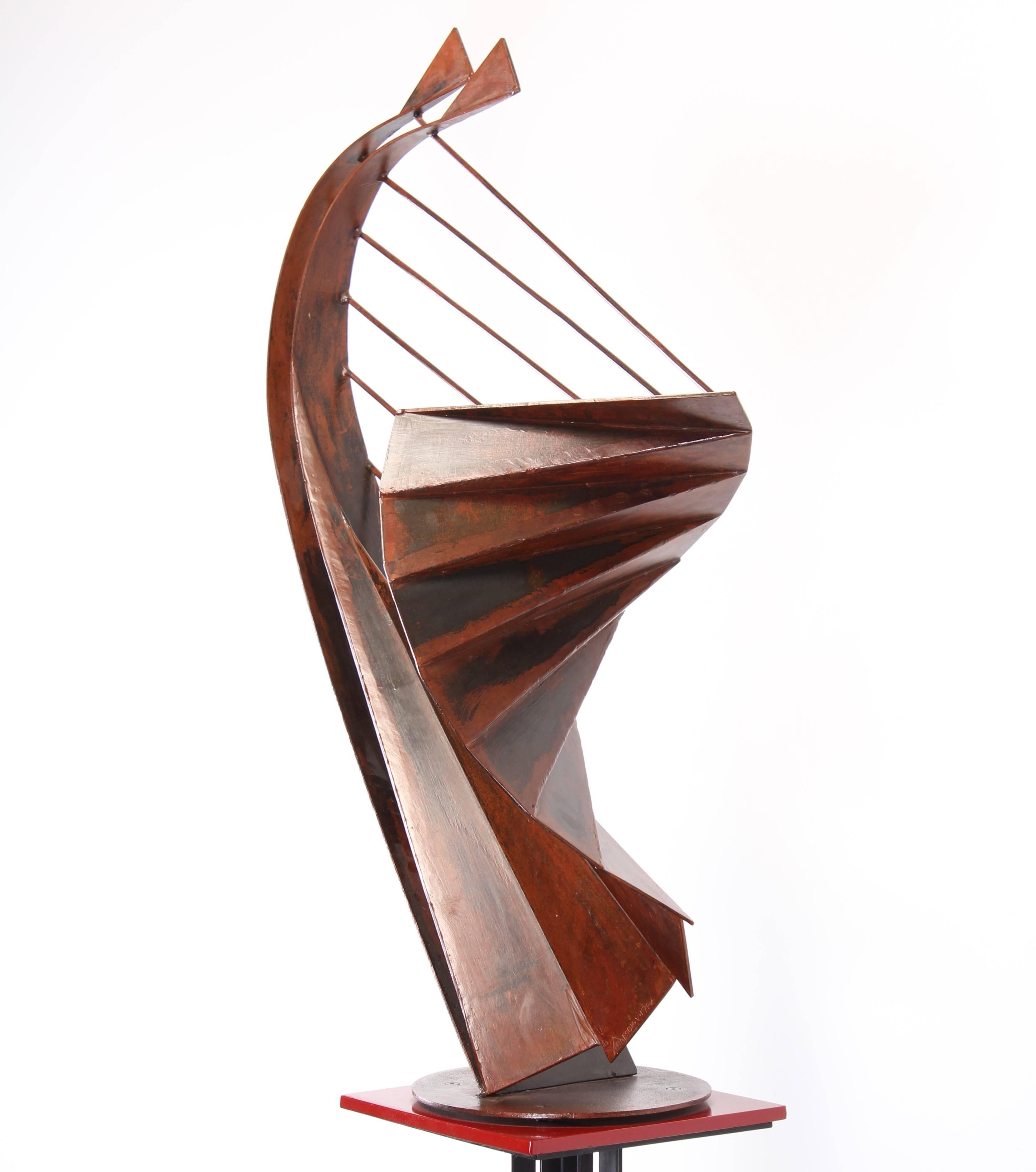 Signed Sculpture on Pedestal by Robert Roesch, 1986-Barbara Hepworth Style 1