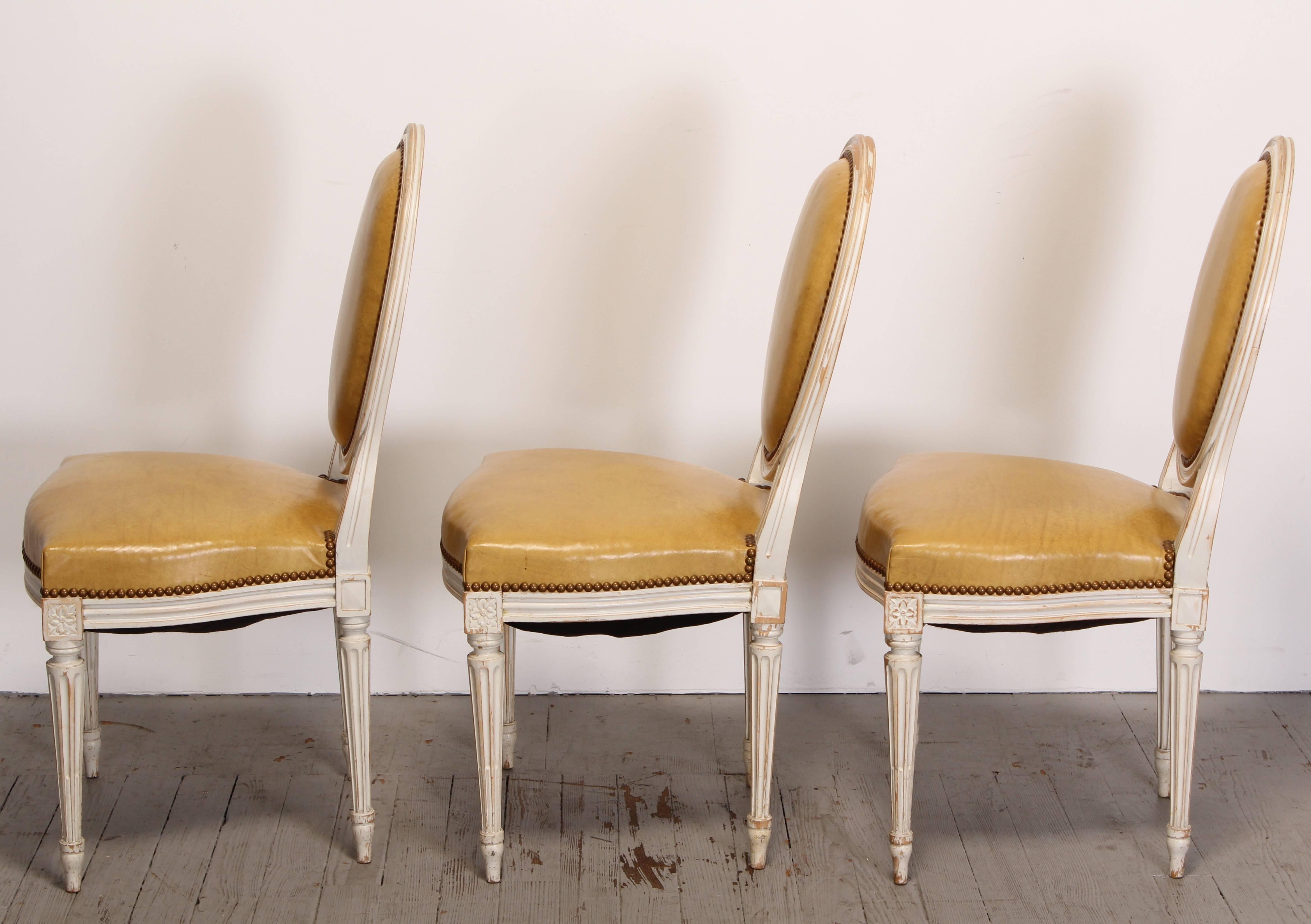 French Painted Set of Six Louis XVI Style Dining Chairs, 1950s