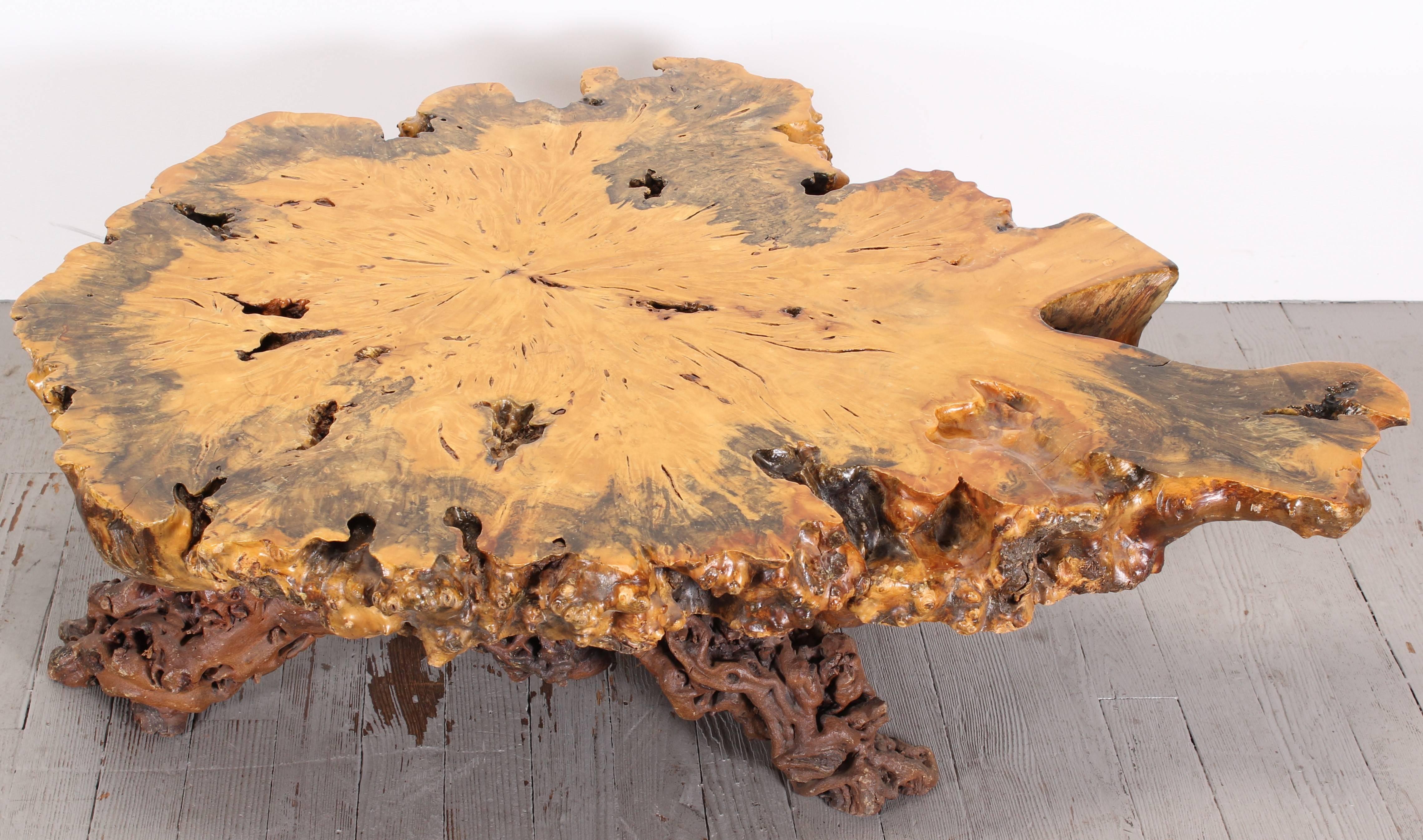 American Burl Wood Nakashima Style Maple Slab Coffee Table, 1970s