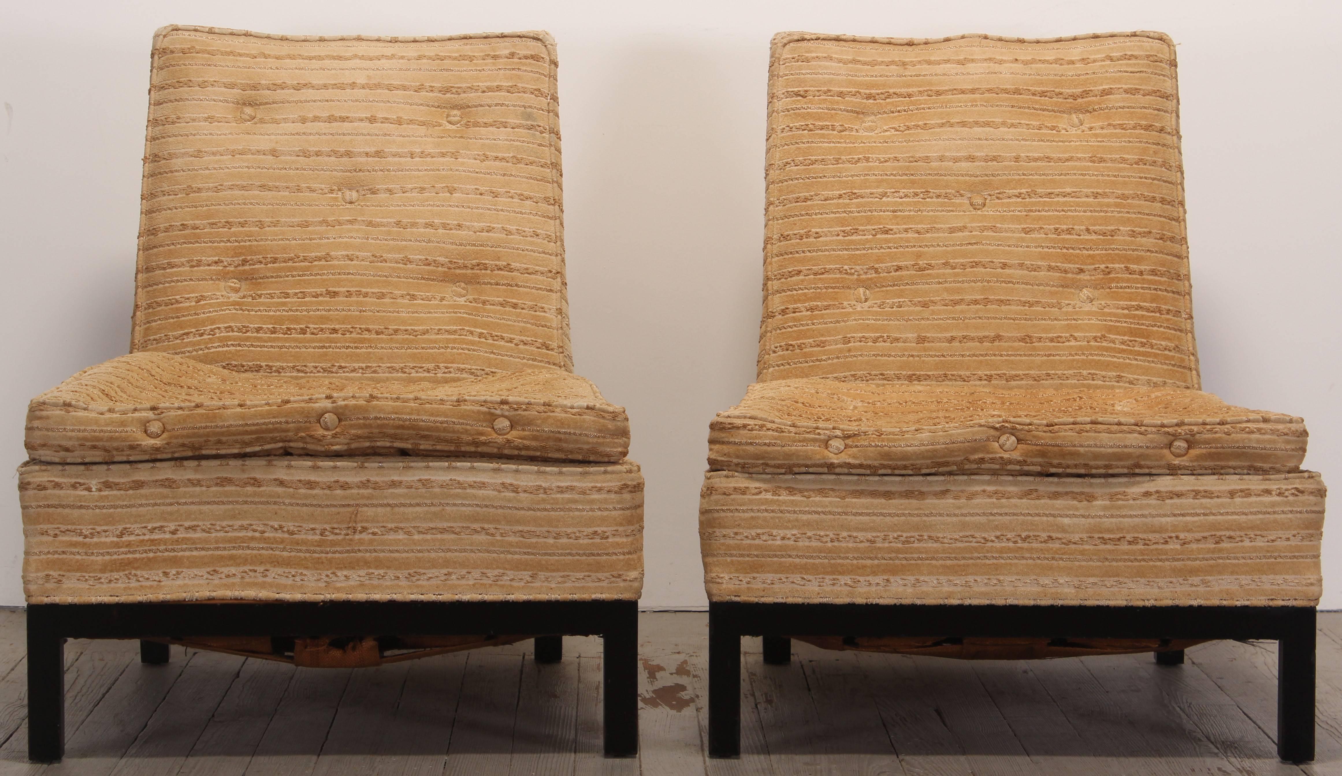American Pair of Rare Widdicomb Robsjohn Gibbings Slipper Chairs, signed, 1950s