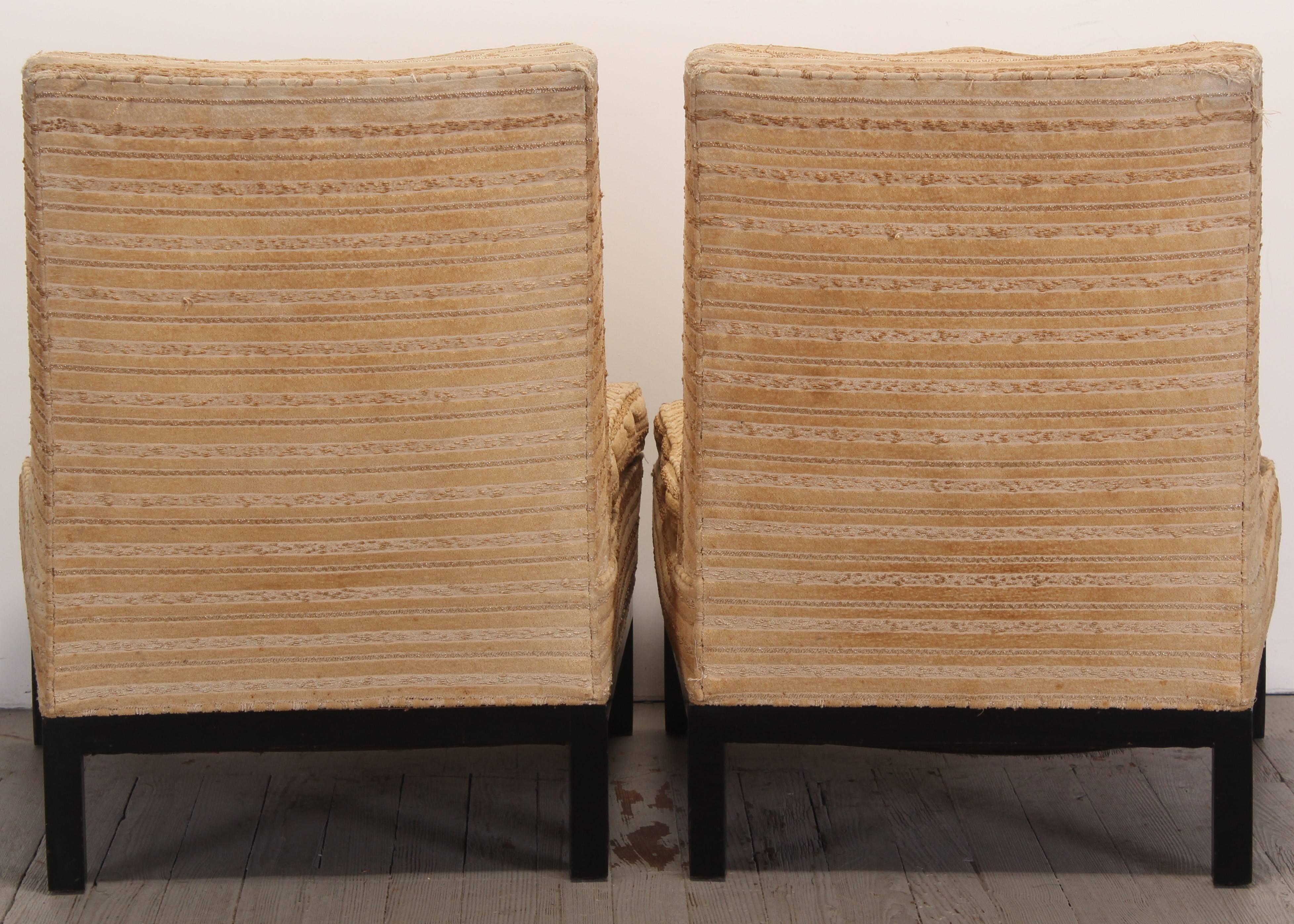 Mid-20th Century Pair of Rare Widdicomb Robsjohn Gibbings Slipper Chairs, signed, 1950s