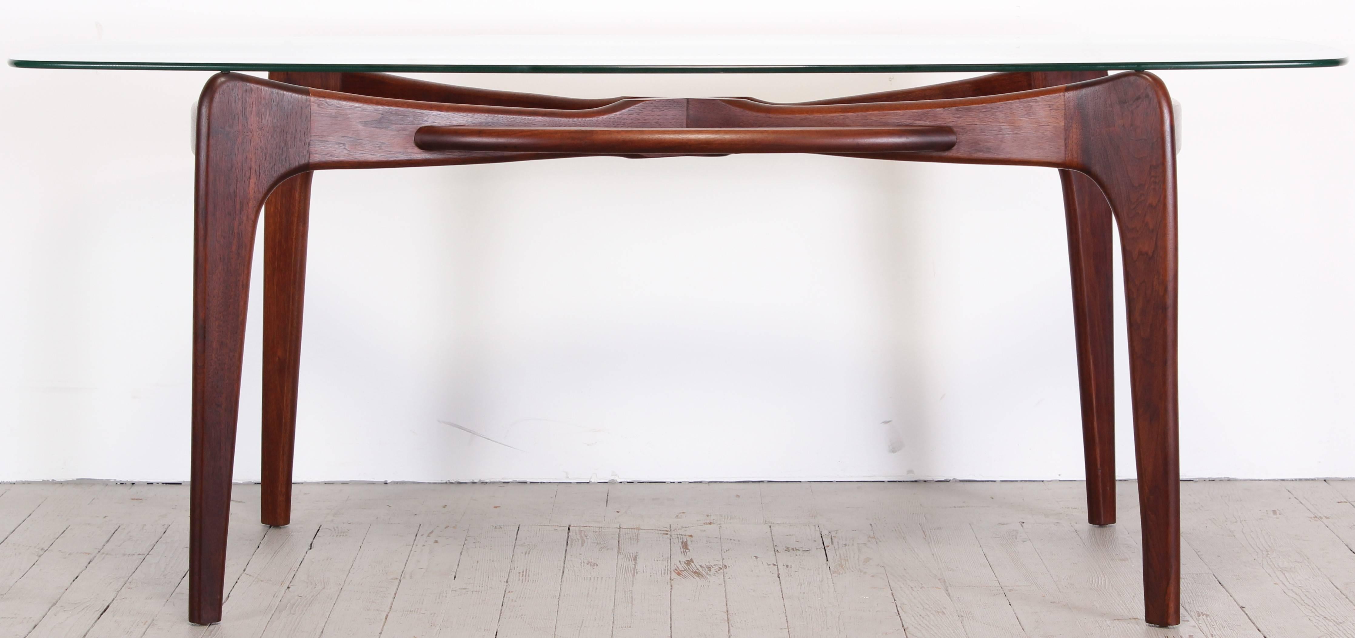 Mid-Century Modern Adrian Pearsall Walnut Dining Table with Original Glass, 1960s