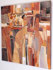 Large Yuri Tremler Oil Painting Bar Scene, 1990s