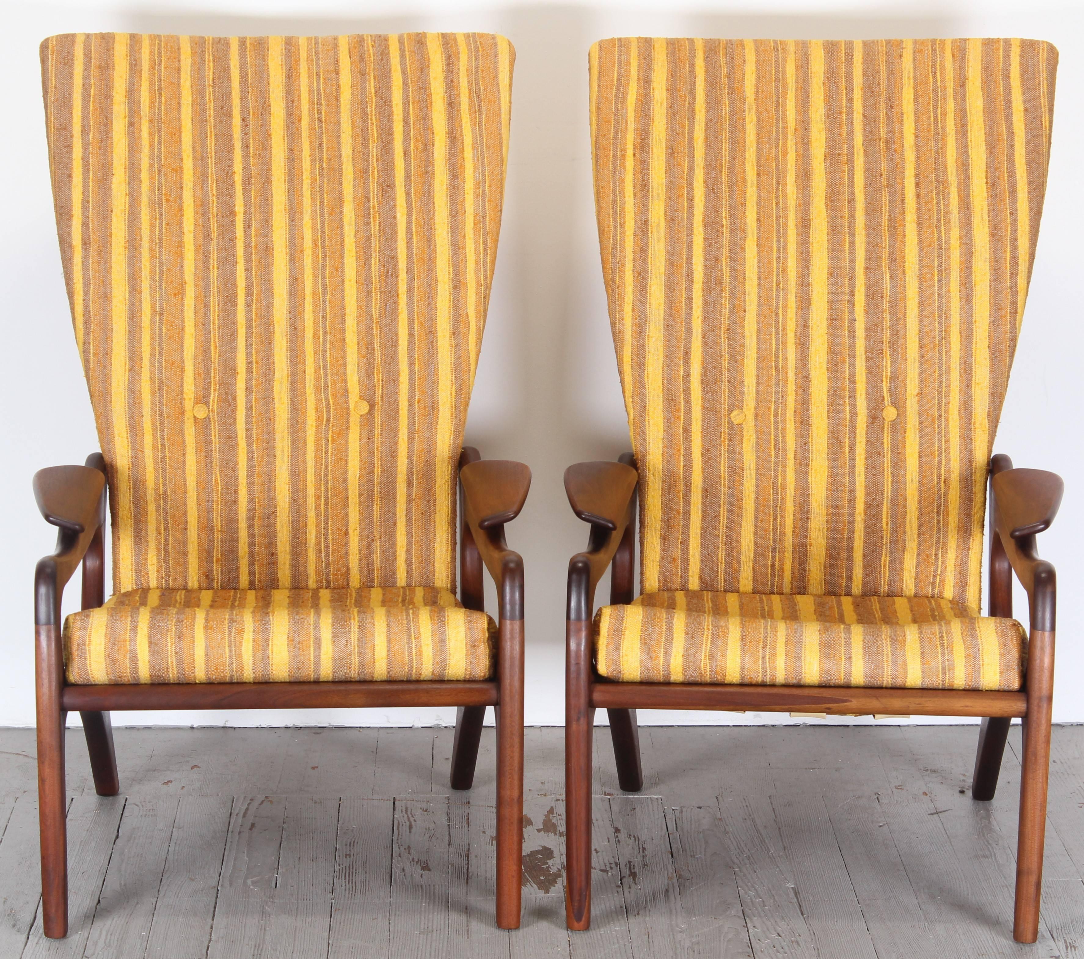 American Pair of Original Adrian Pearsall Wingback Chairs, 1960s