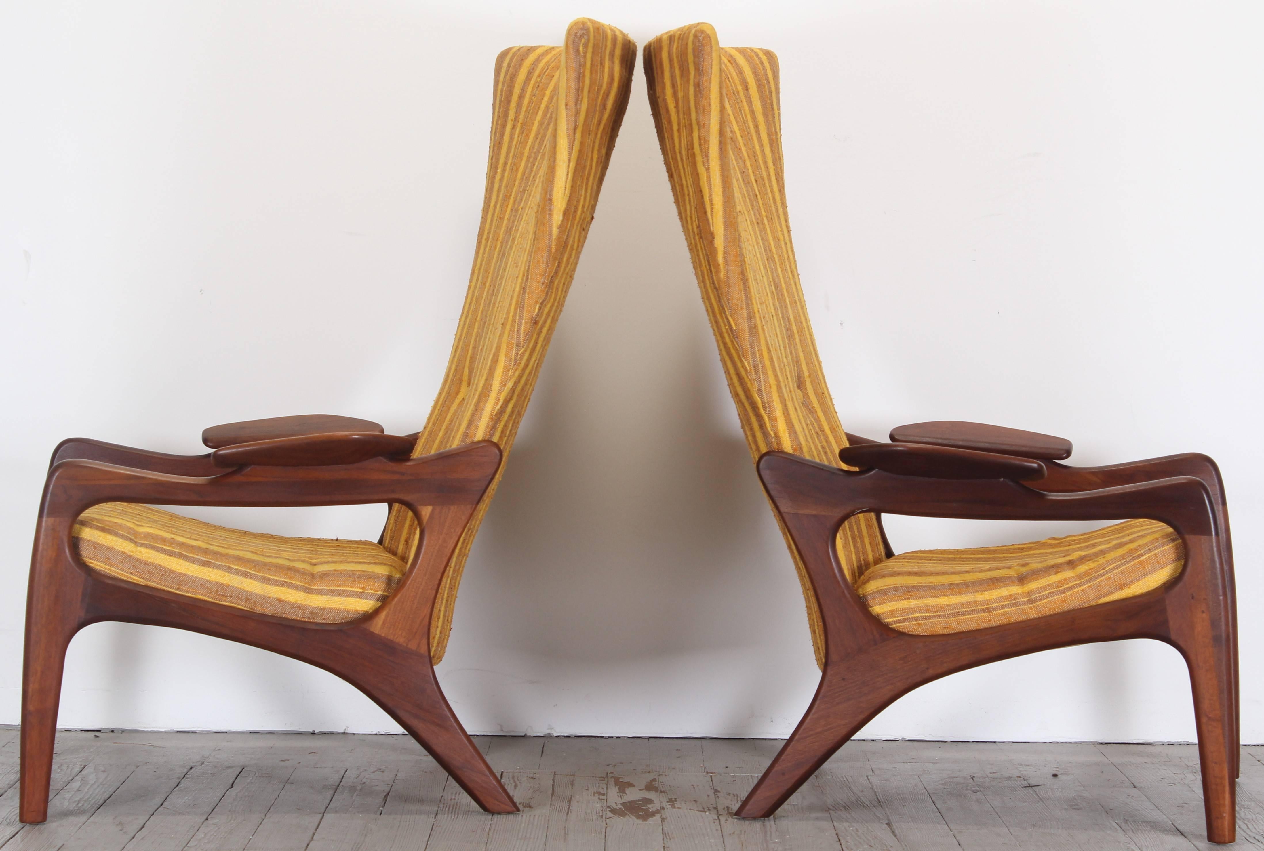 Upholstery Pair of Original Adrian Pearsall Wingback Chairs, 1960s