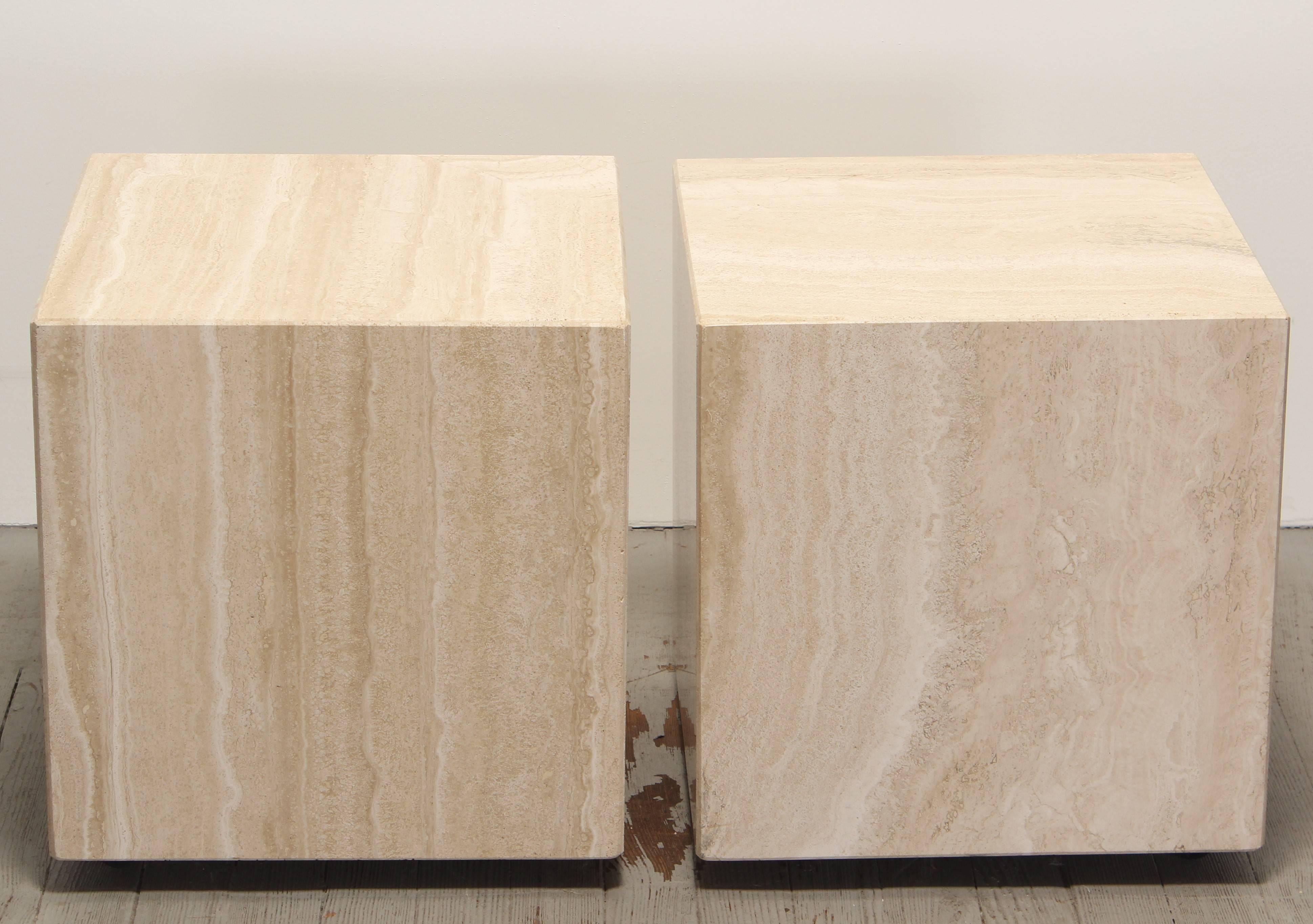Pair of Travertine Marble Side Tables, 1970s 1